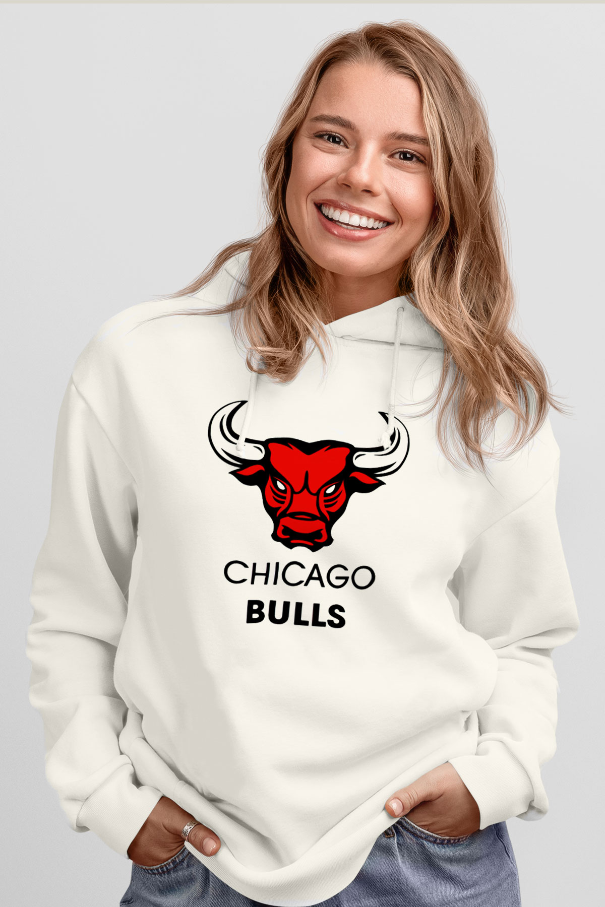 Chicago Bulls Beyaz Unisex Hoodie