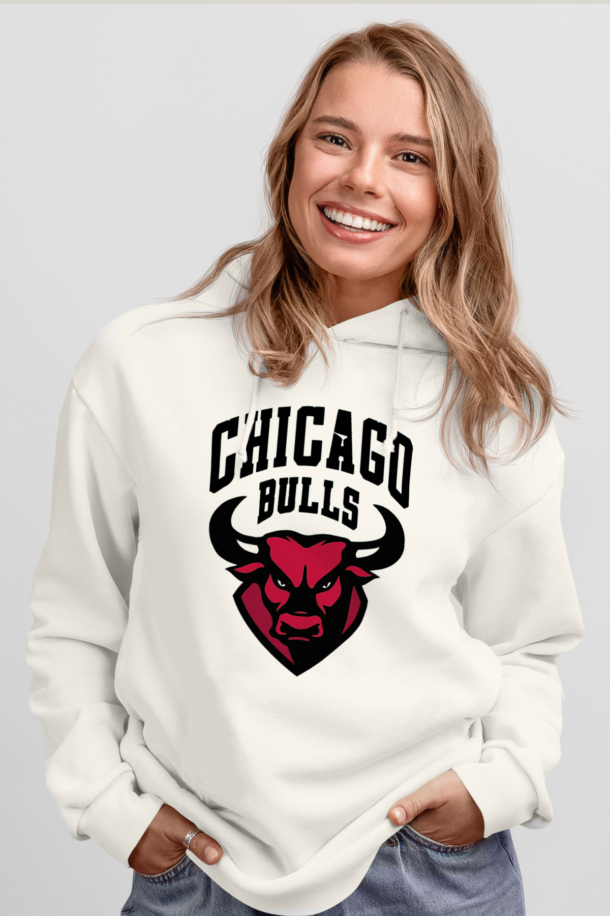Chicago Bulls Beyaz Unisex Hoodie