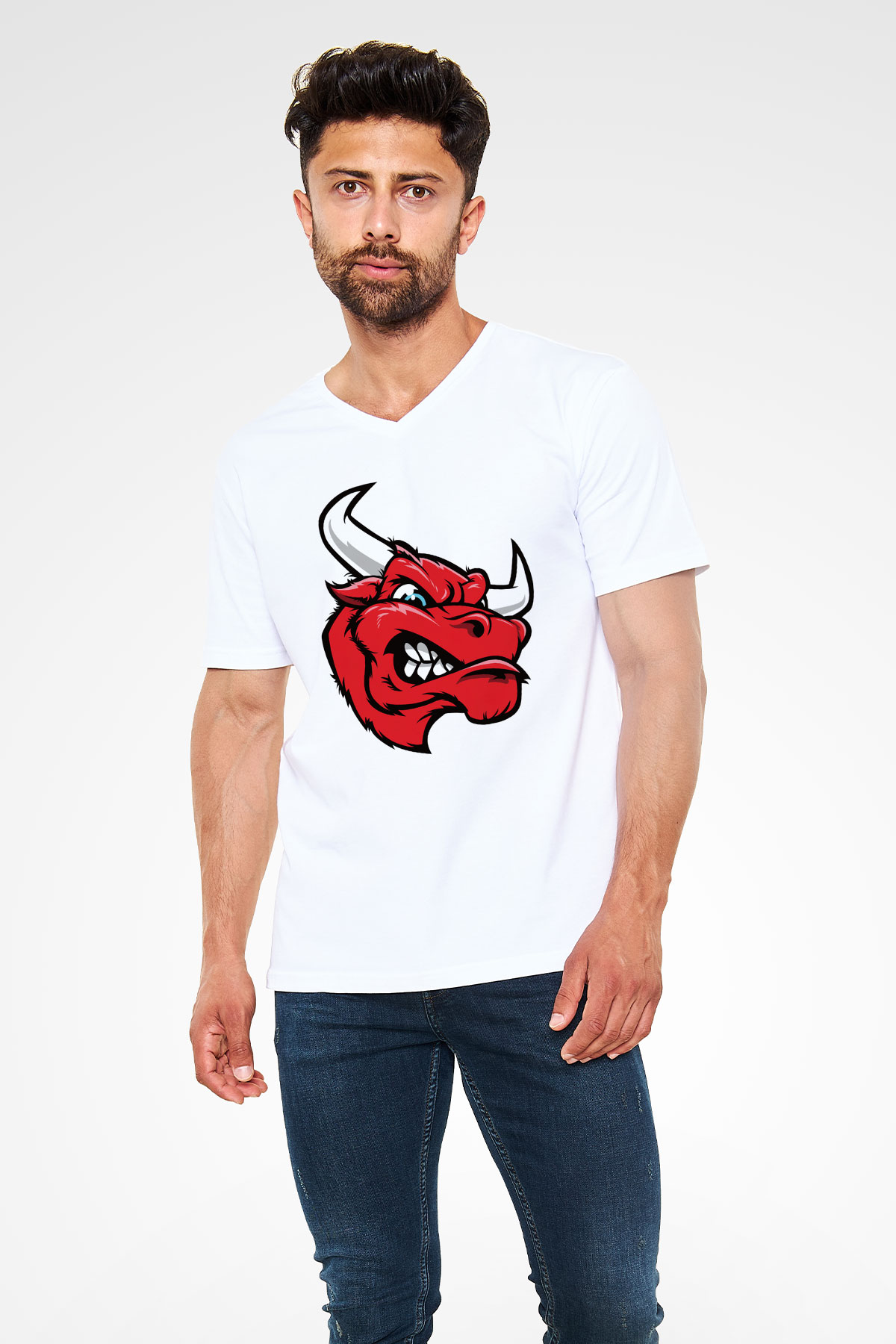 Chicago Bulls Beyaz Unisex V Yaka Tişört