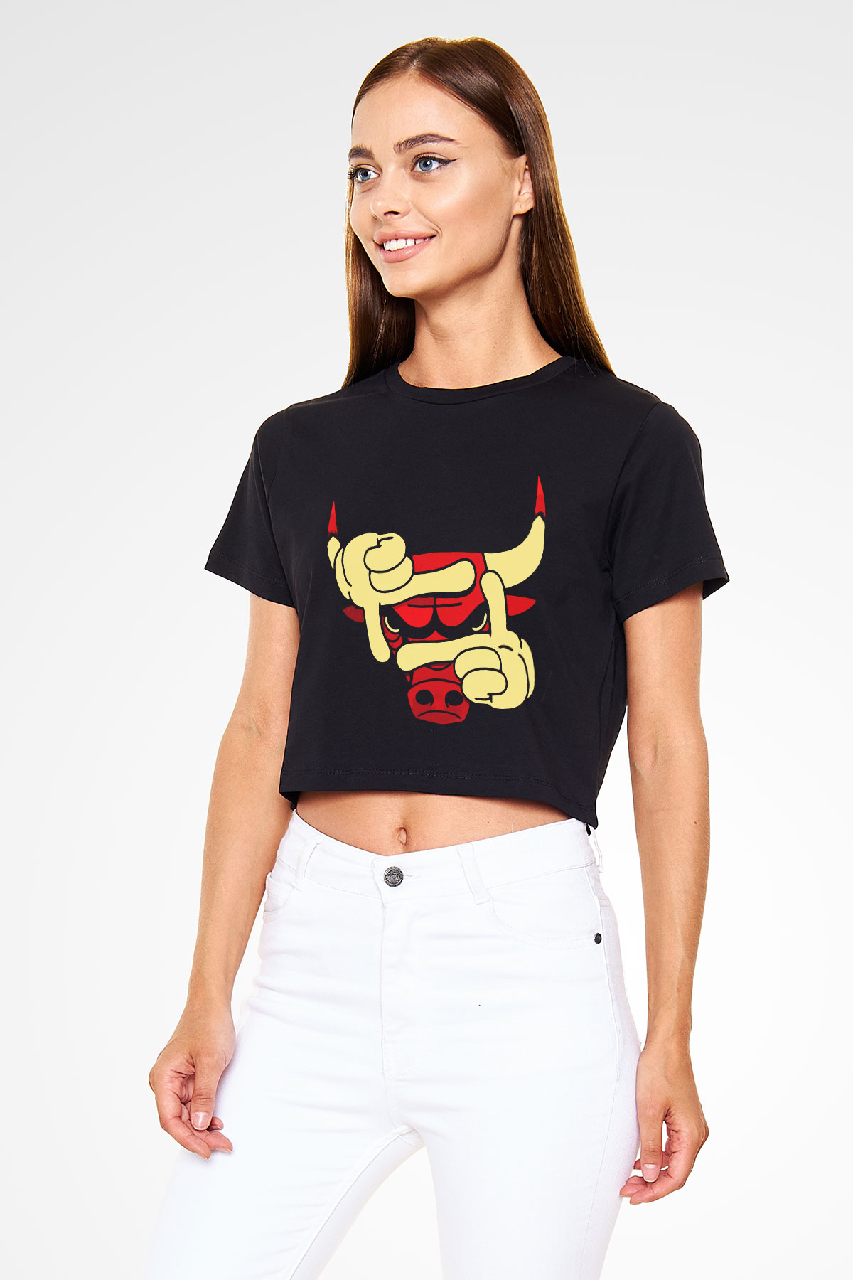 Chicago Bulls Siyah Crop Top Tişört