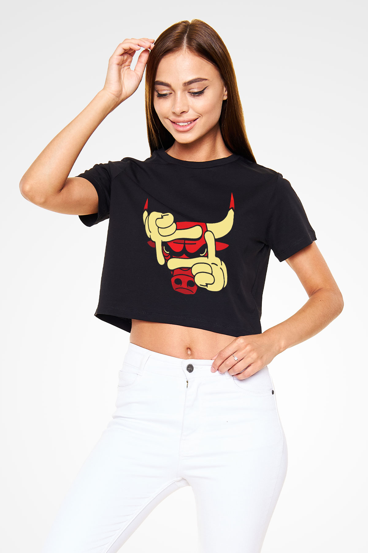 Chicago Bulls Siyah Crop Top Tişört