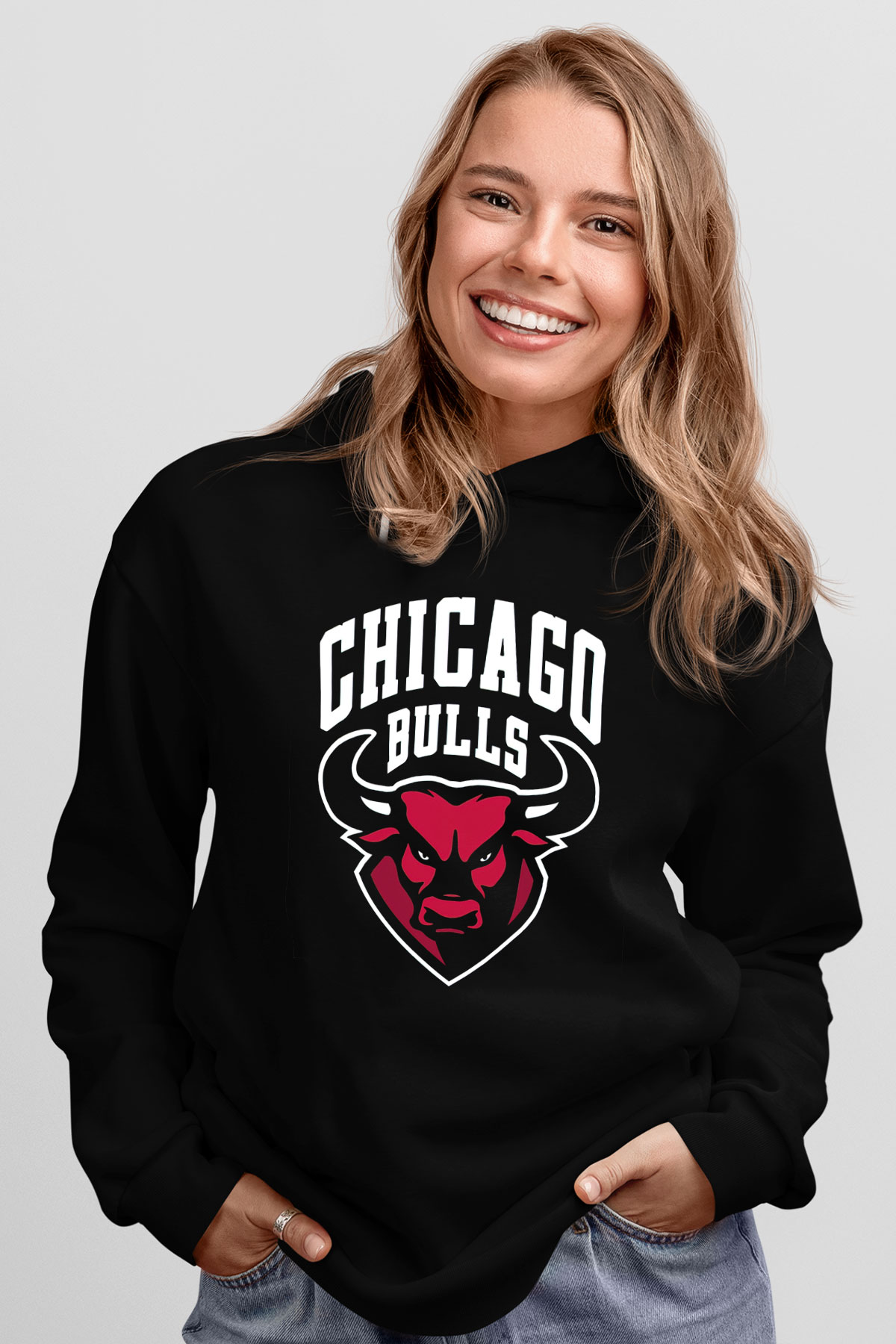 Chicago Bulls Siyah Unisex Kapüşonlu Sweatshirt