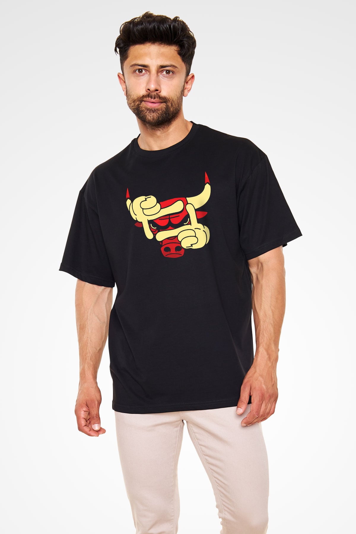 Chicago Bulls Siyah Unisex Oversize Tişört T-Shirt