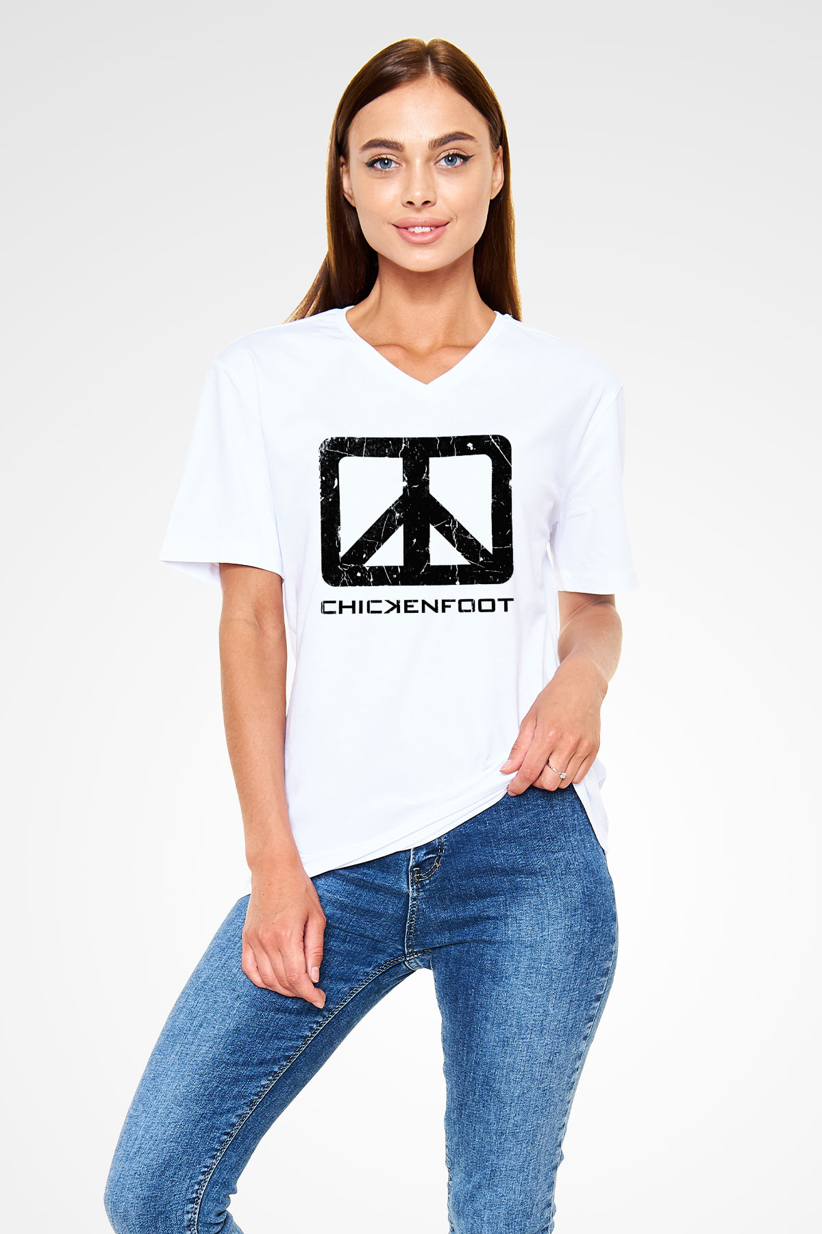 Chickenfoot Beyaz Unisex V Yaka Tişört