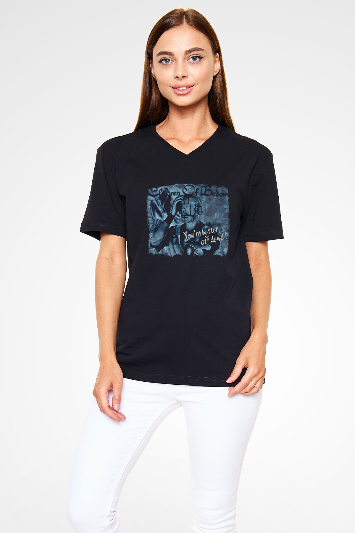 Children of Bodom Baskılı Unisex Siyah V Yaka Tişört