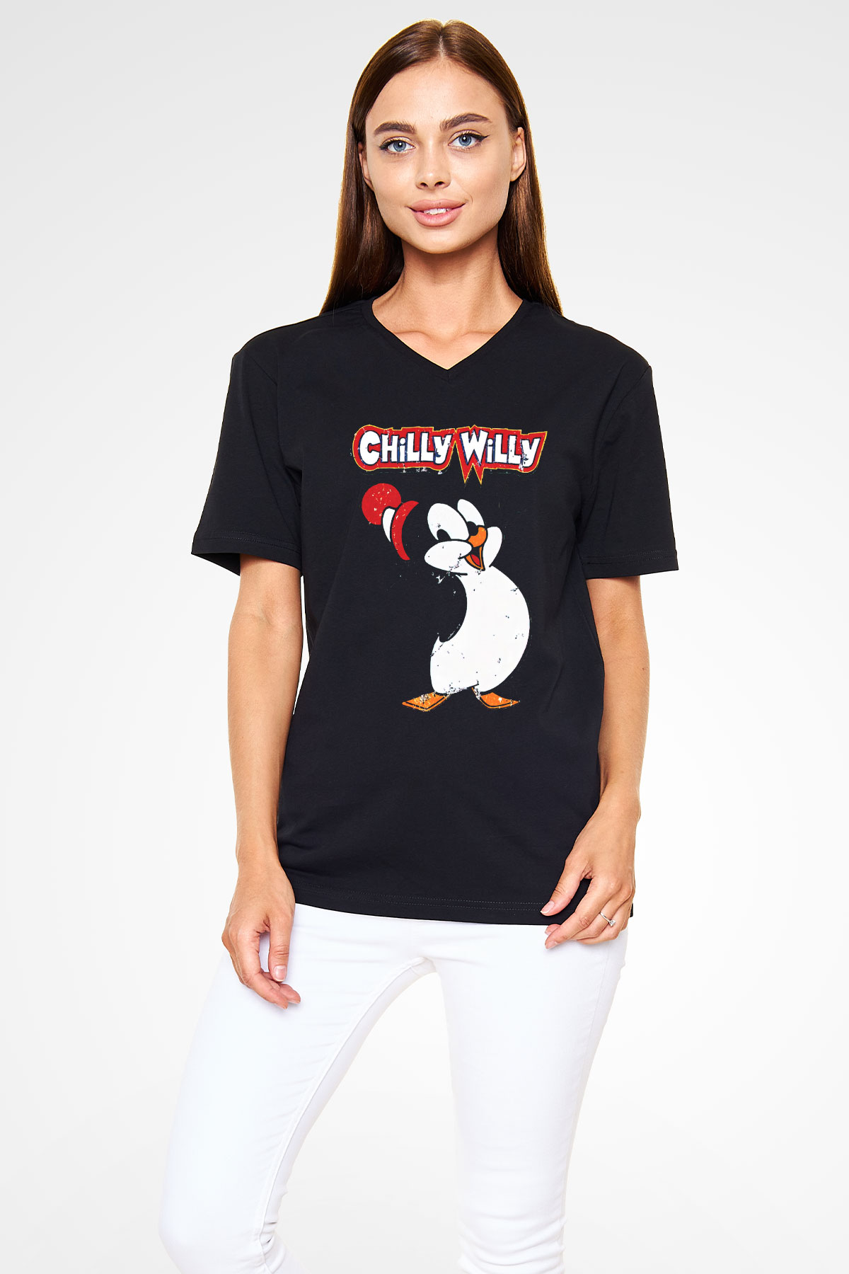 Chilly Willy Siyah Unisex  V Yaka Tişört