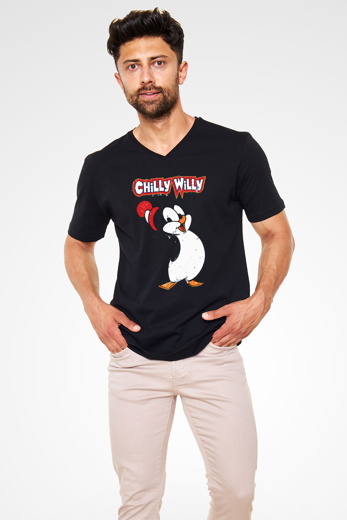 Chilly Willy Siyah Unisex  V Yaka Tişört