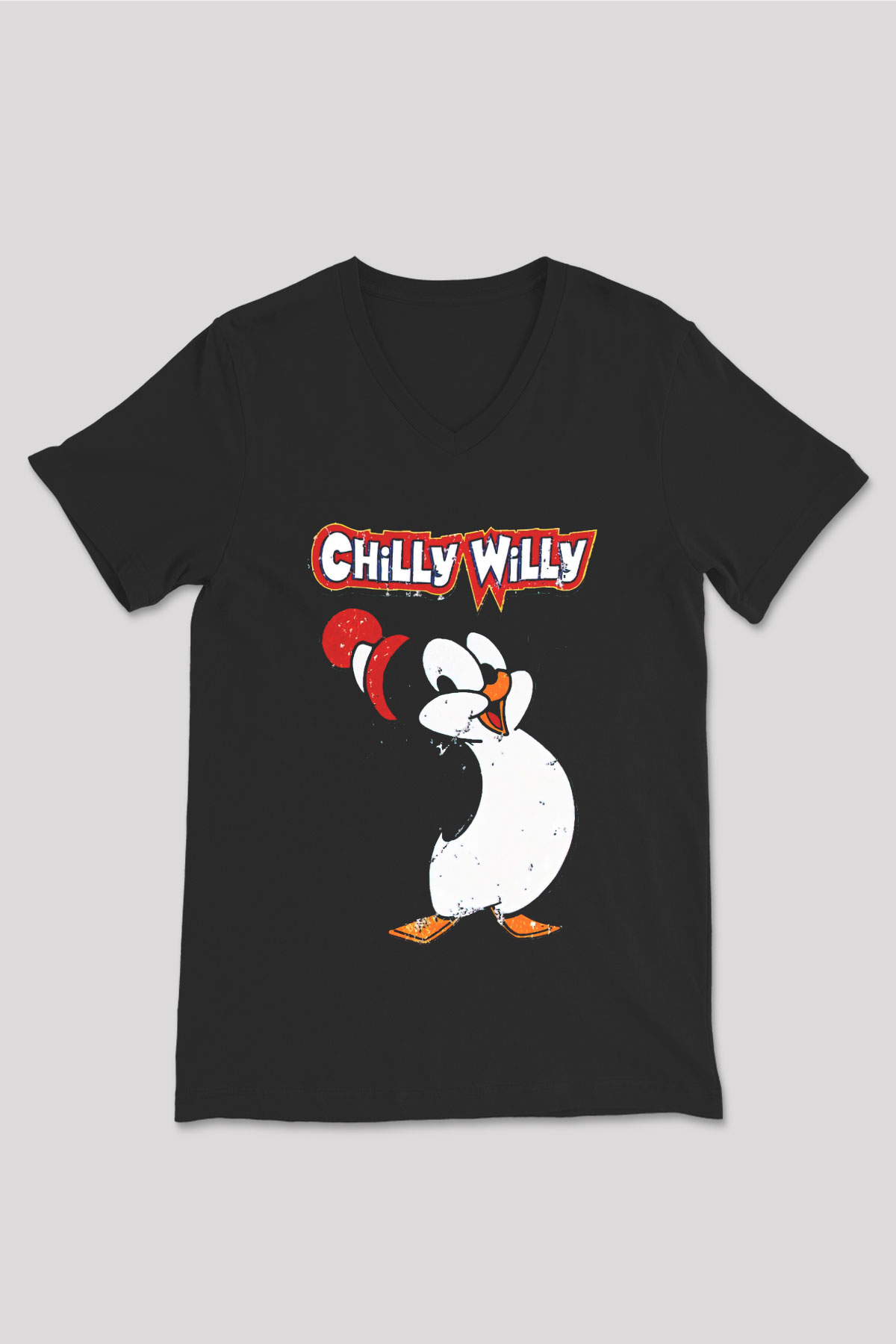 Chilly Willy Siyah Unisex  V Yaka Tişört