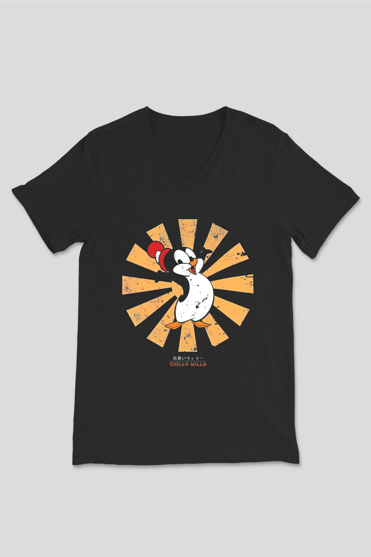 Chilly Willy Siyah Unisex  V Yaka Tişört