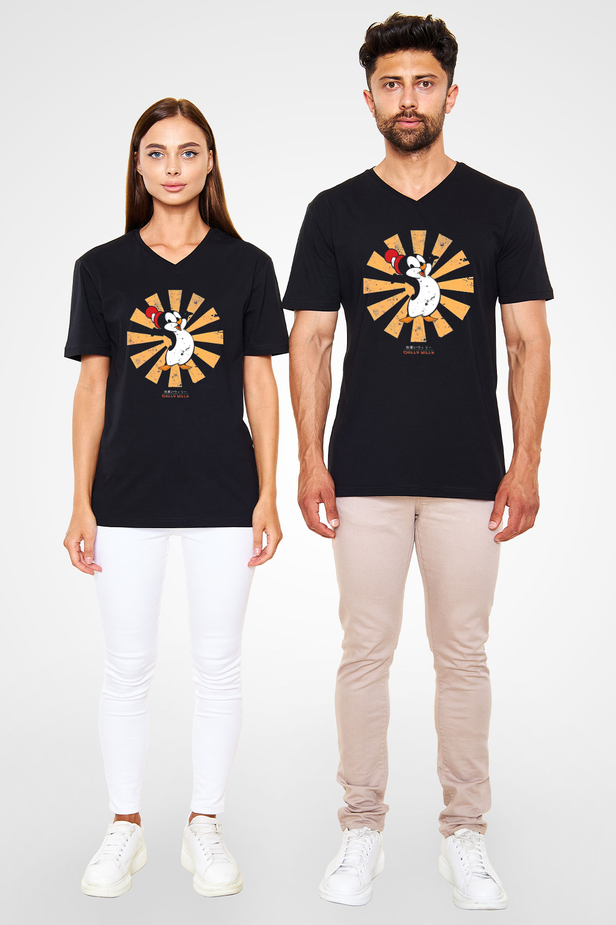 Chilly Willy Siyah Unisex  V Yaka Tişört