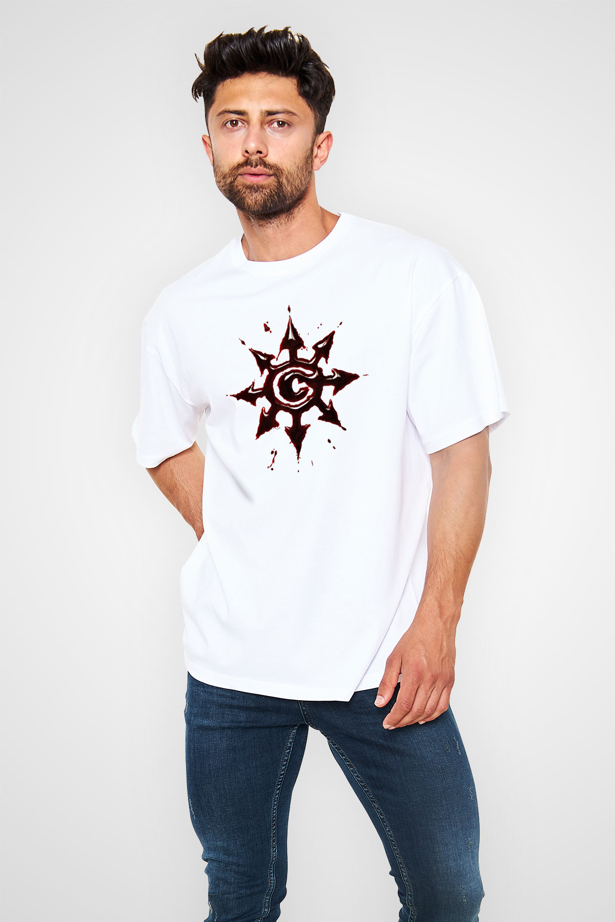 Chimaira Baskılı Unisex Beyaz Oversize Tişört