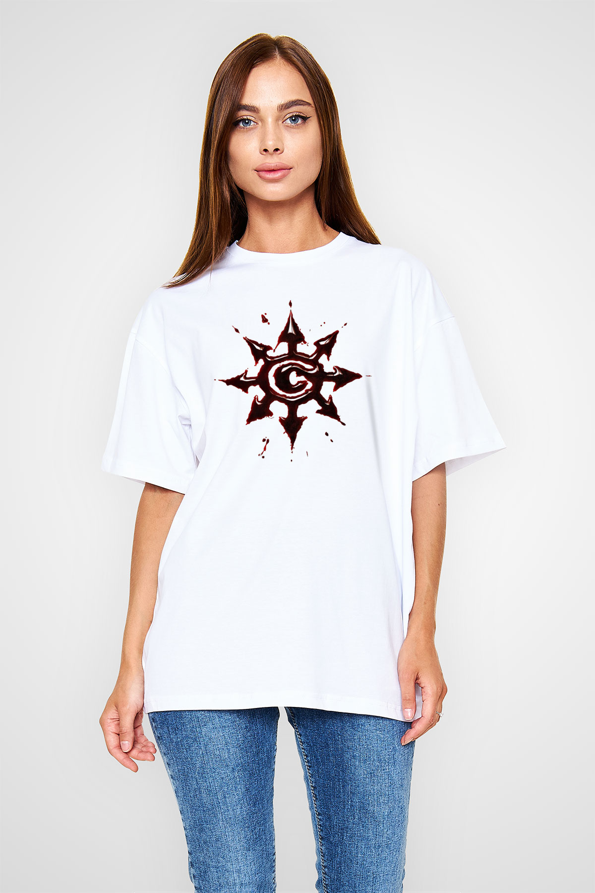 Chimaira Baskılı Unisex Beyaz Oversize Tişört