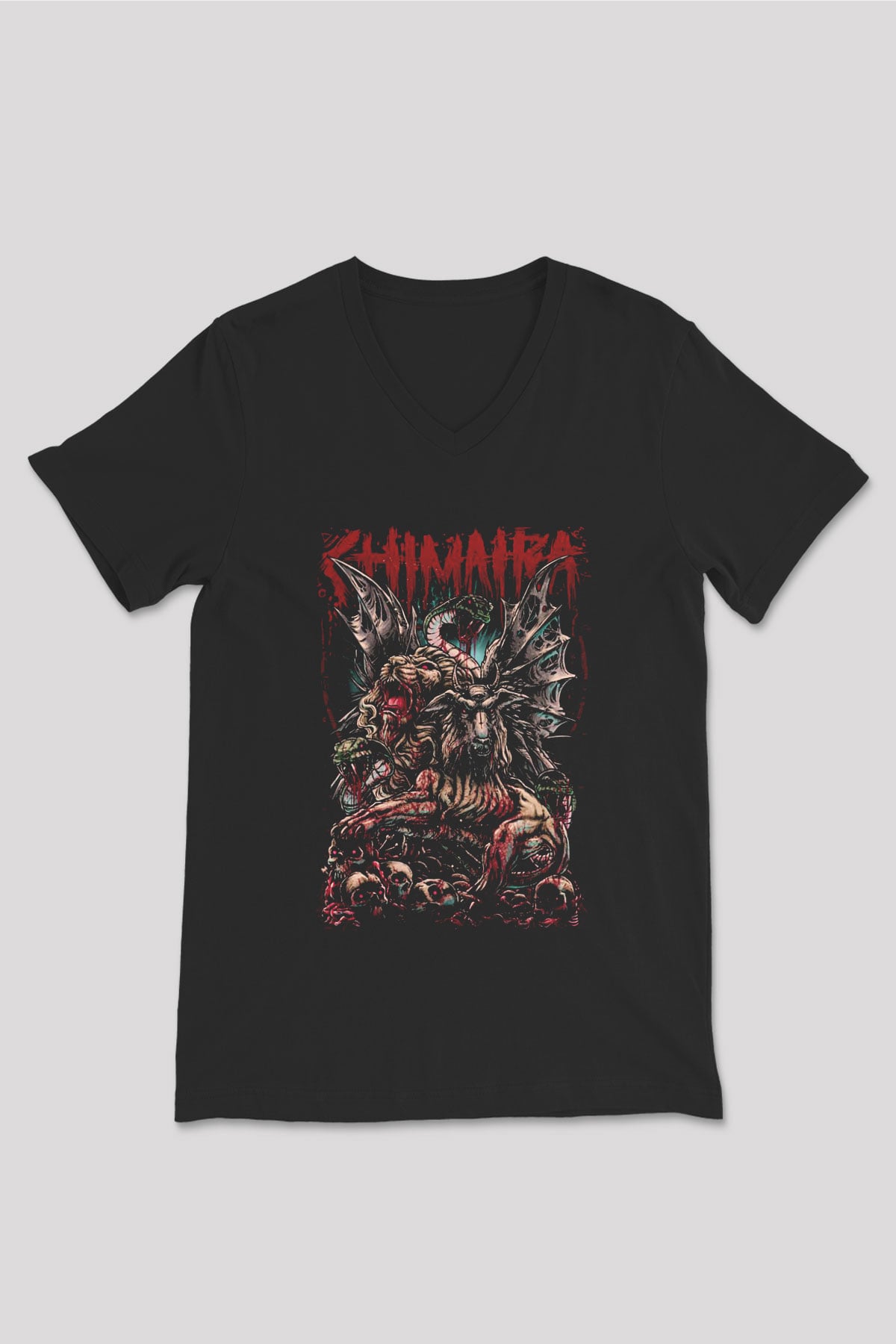 Chimaira Siyah Unisex V Yaka Tişört T-Shirt