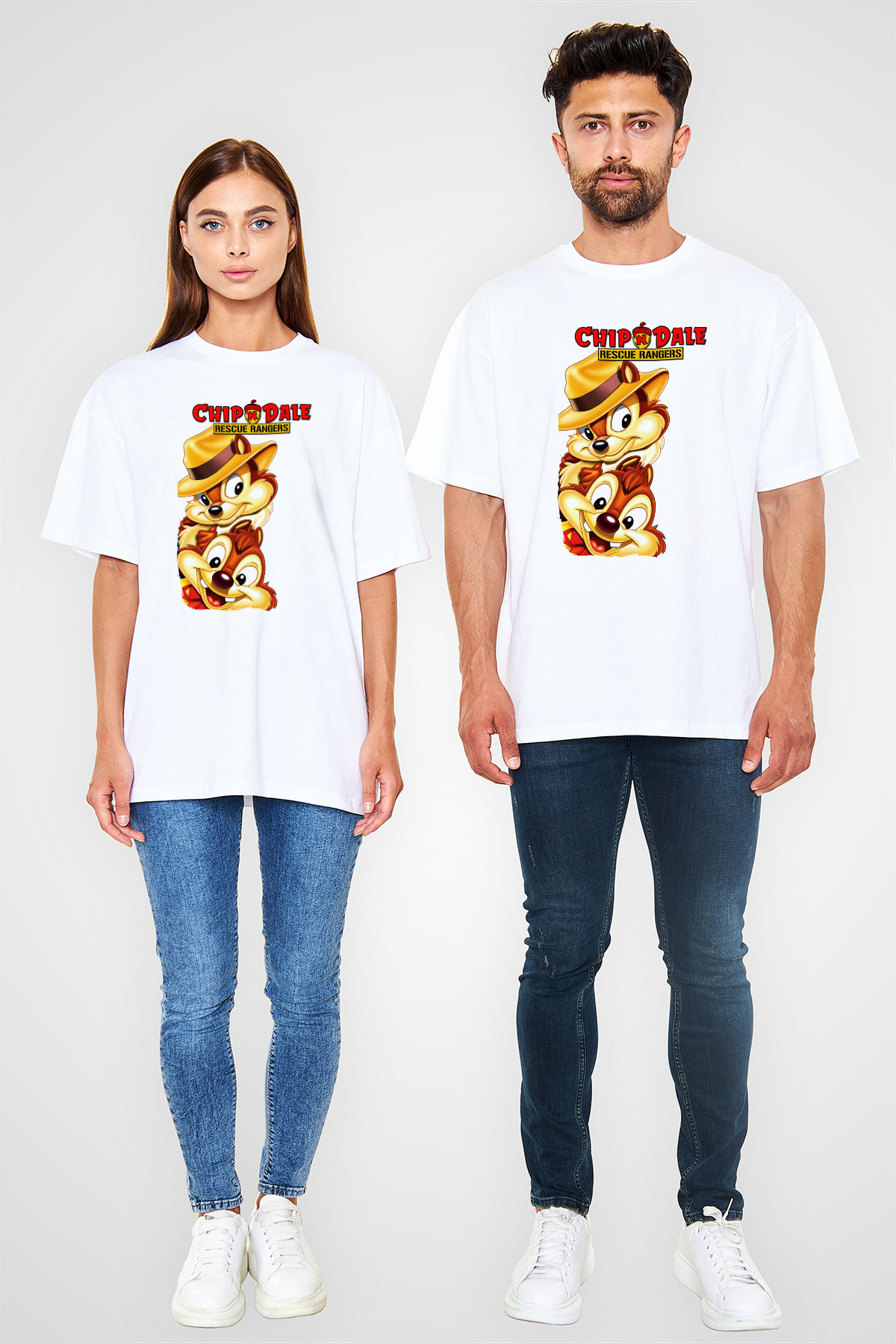 Chipn Dale Rescue Rangers Beyaz Unisex Oversize Tişört