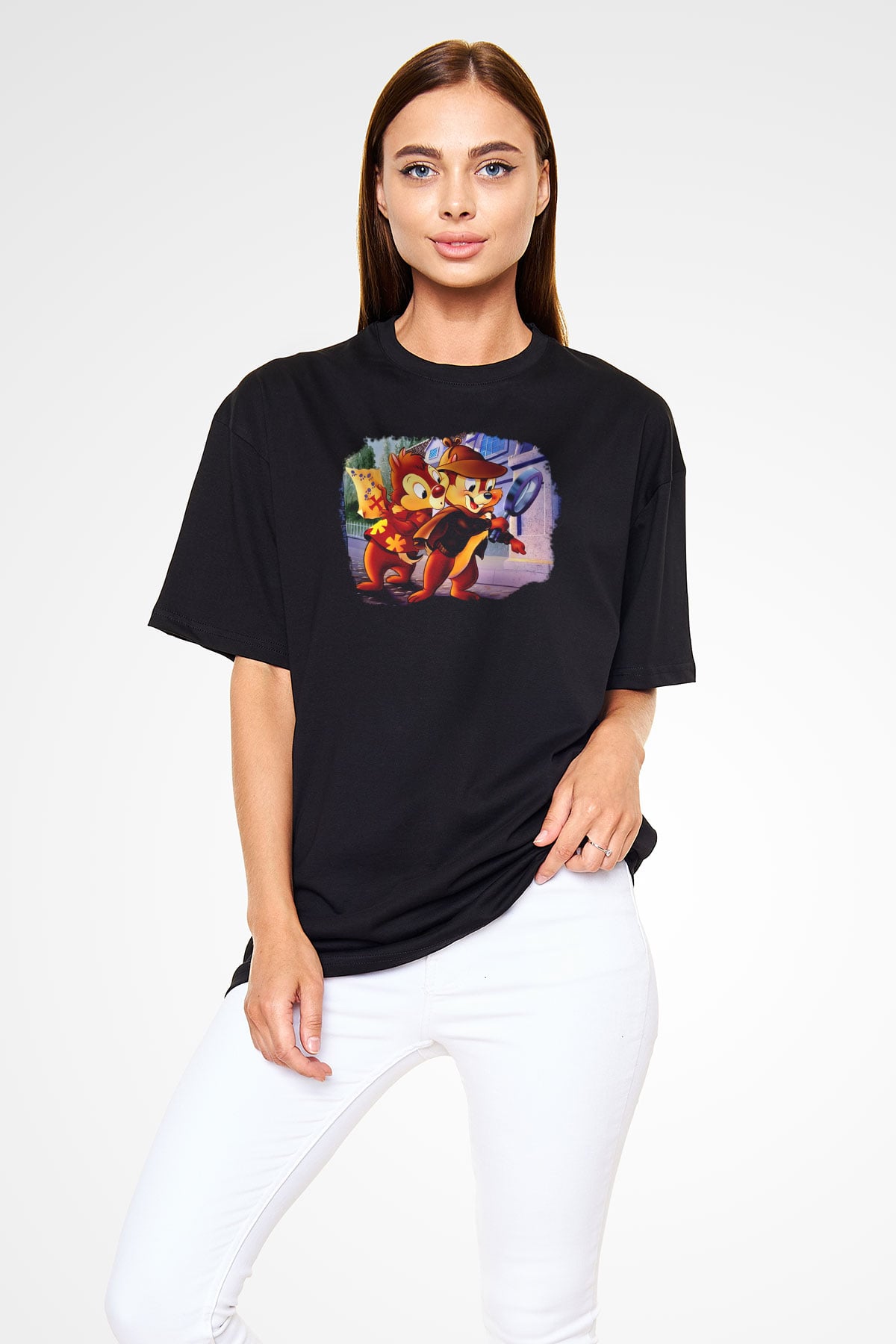 Chipn Dale Rescue Rangers Siyah Unisex Oversize Tişört