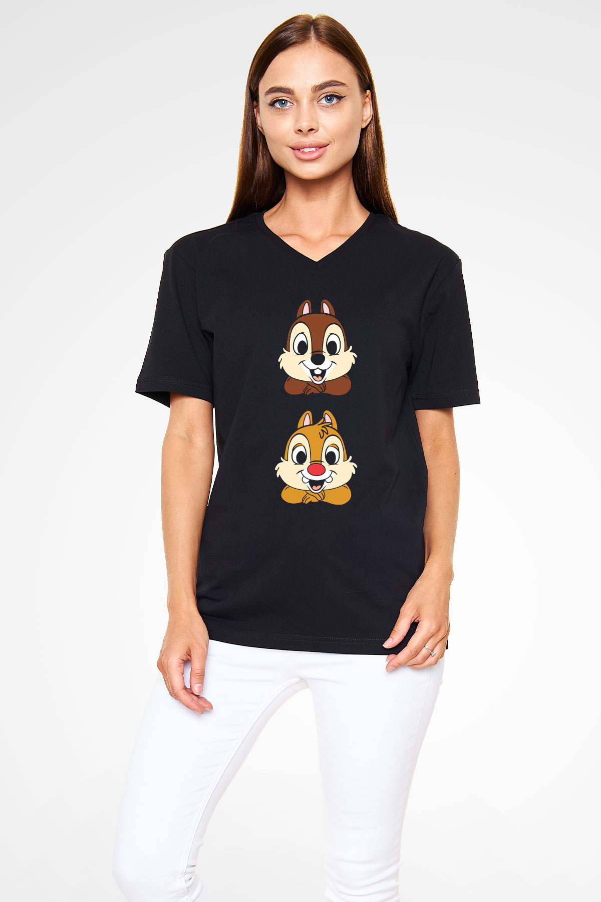 Chipn Dale Rescue Rangers Siyah Unisex  V Yaka Tişört