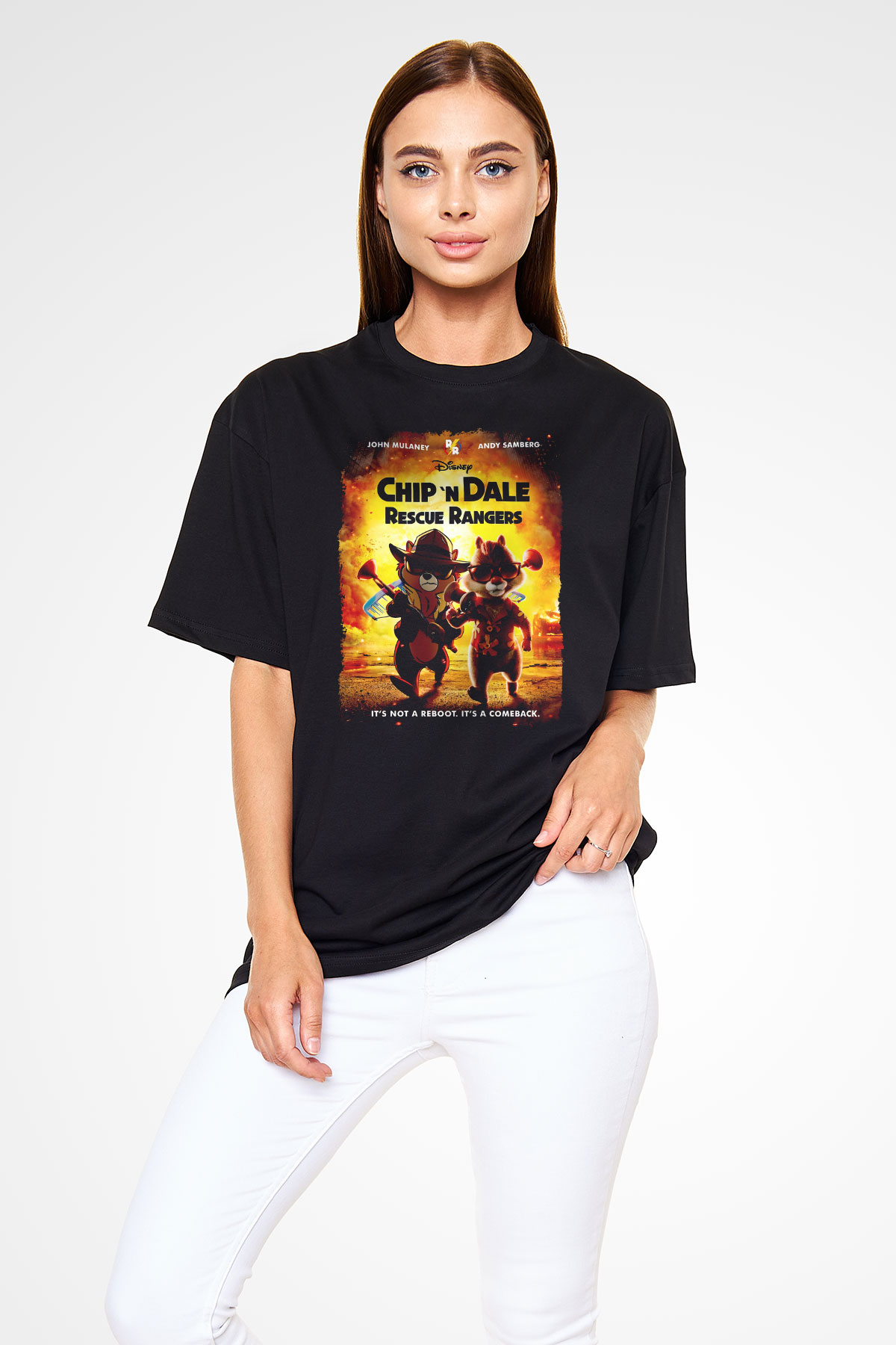 Chipn Dale Rescue Rangers Siyah Oversize Tişört