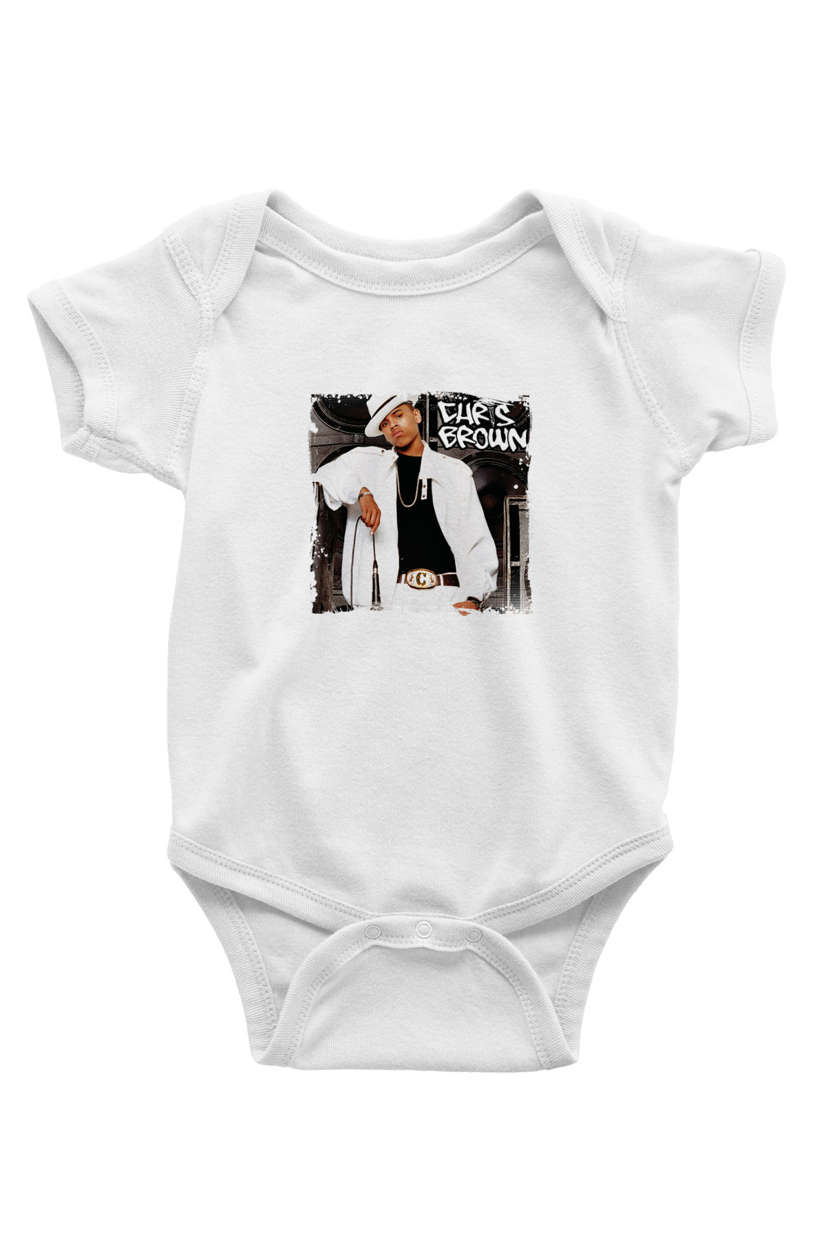 Chris Brown Baskılı Unisex Beyaz Bebek Body - Zıbın