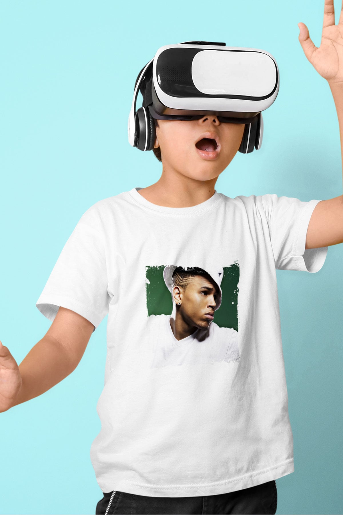 Chris Brown Baskılı Unisex Beyaz Çocuk Tişört