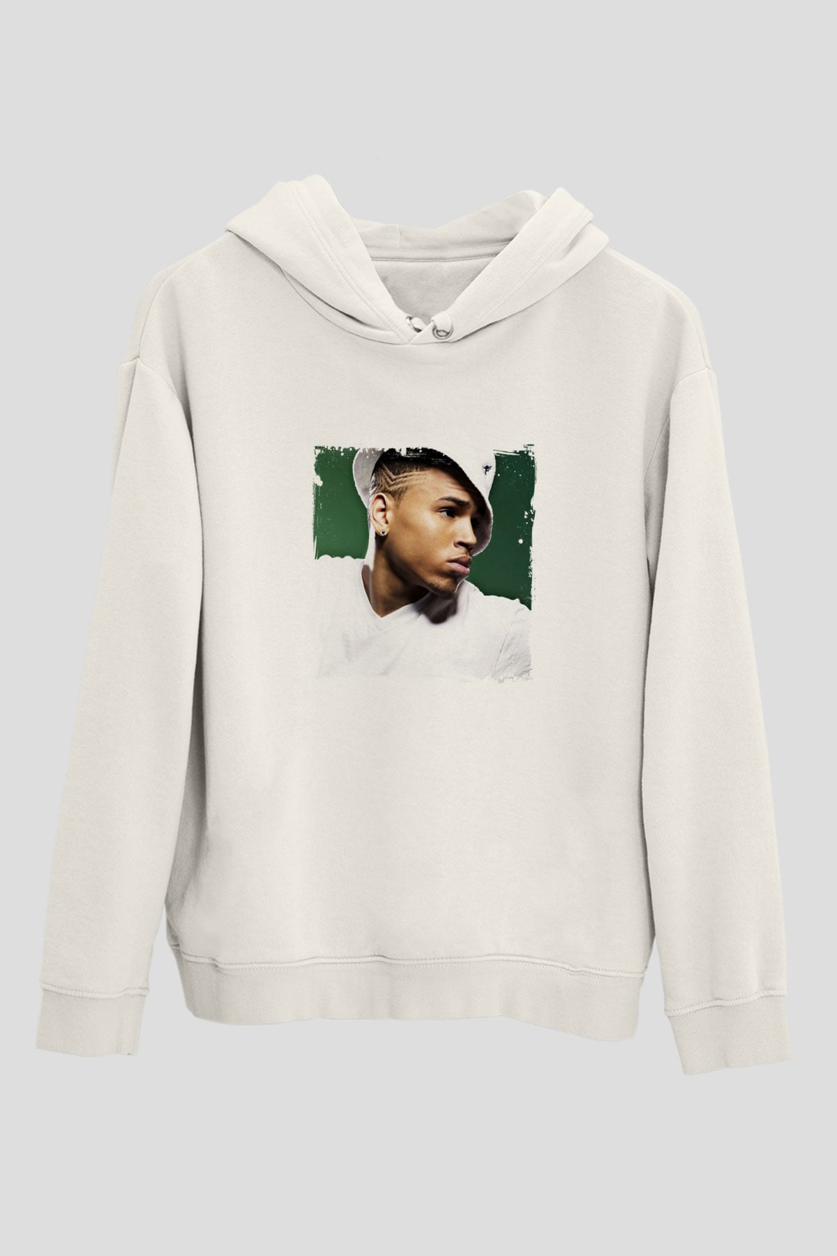 Chris Brown Baskılı Unisex Beyaz Kapüşonlu Sweatshirt