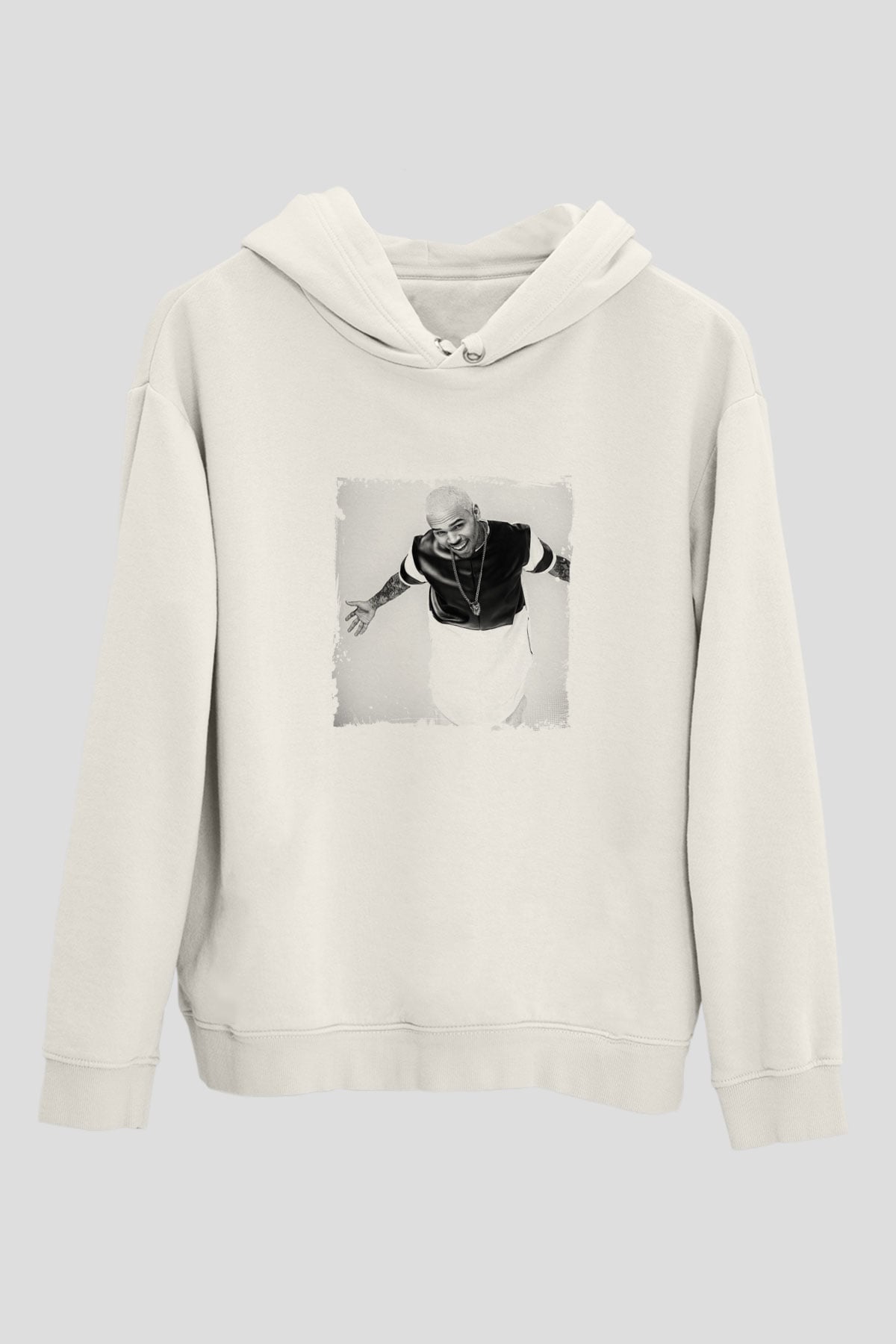 Chris Brown Baskılı Unisex Beyaz Kapüşonlu Sweatshirt