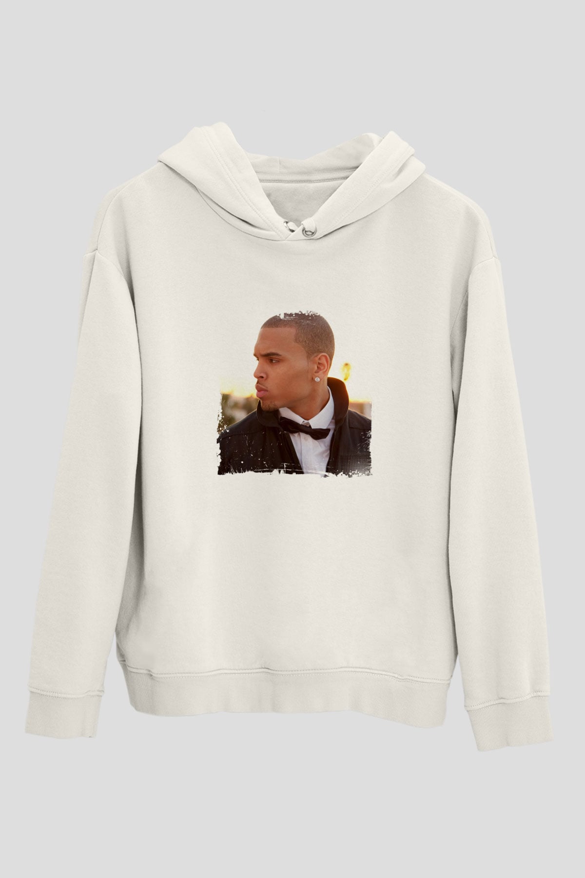 Chris Brown Baskılı Unisex Beyaz Kapüşonlu Sweatshirt