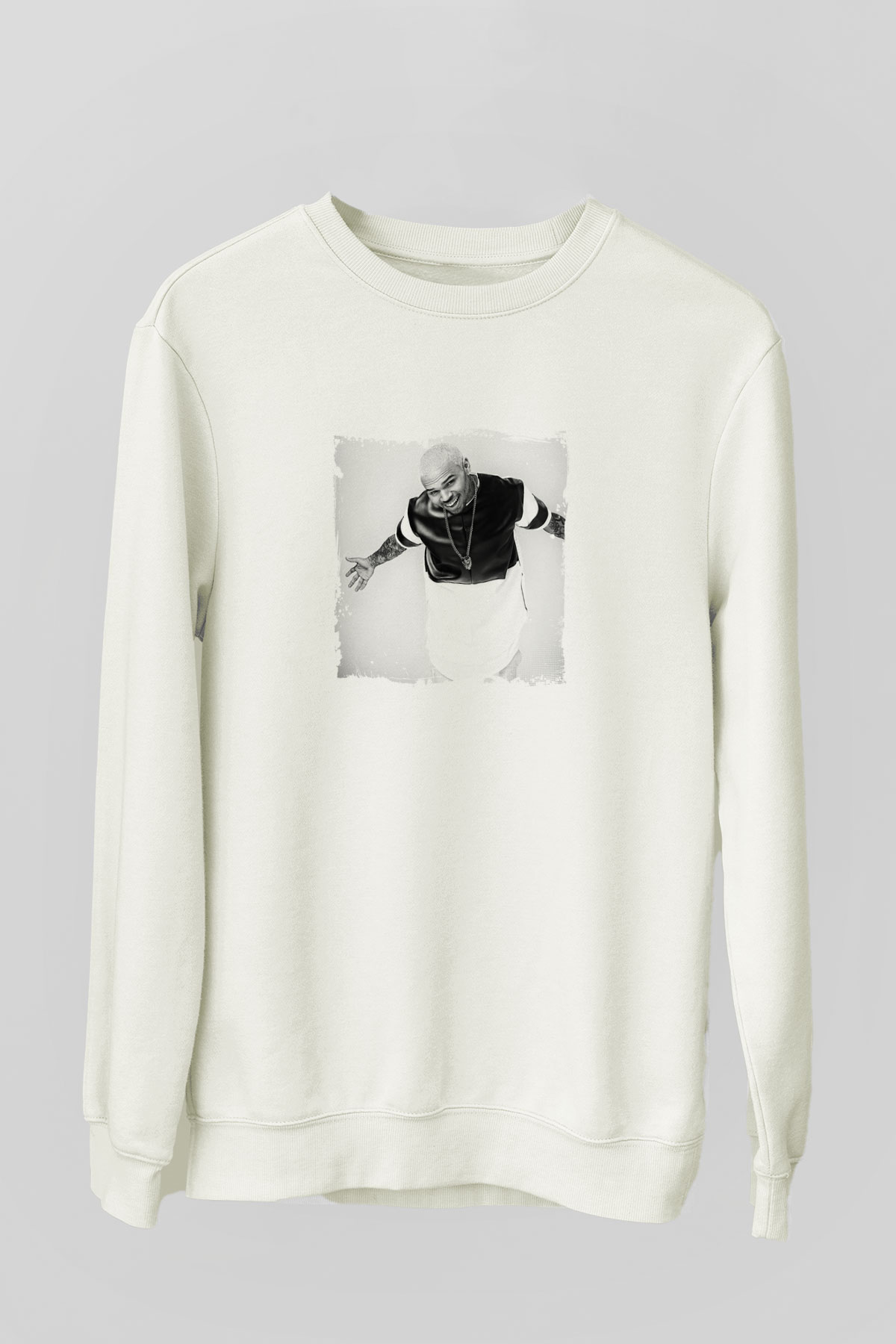 Chris Brown Baskılı Unisex Beyaz Sweatshirt