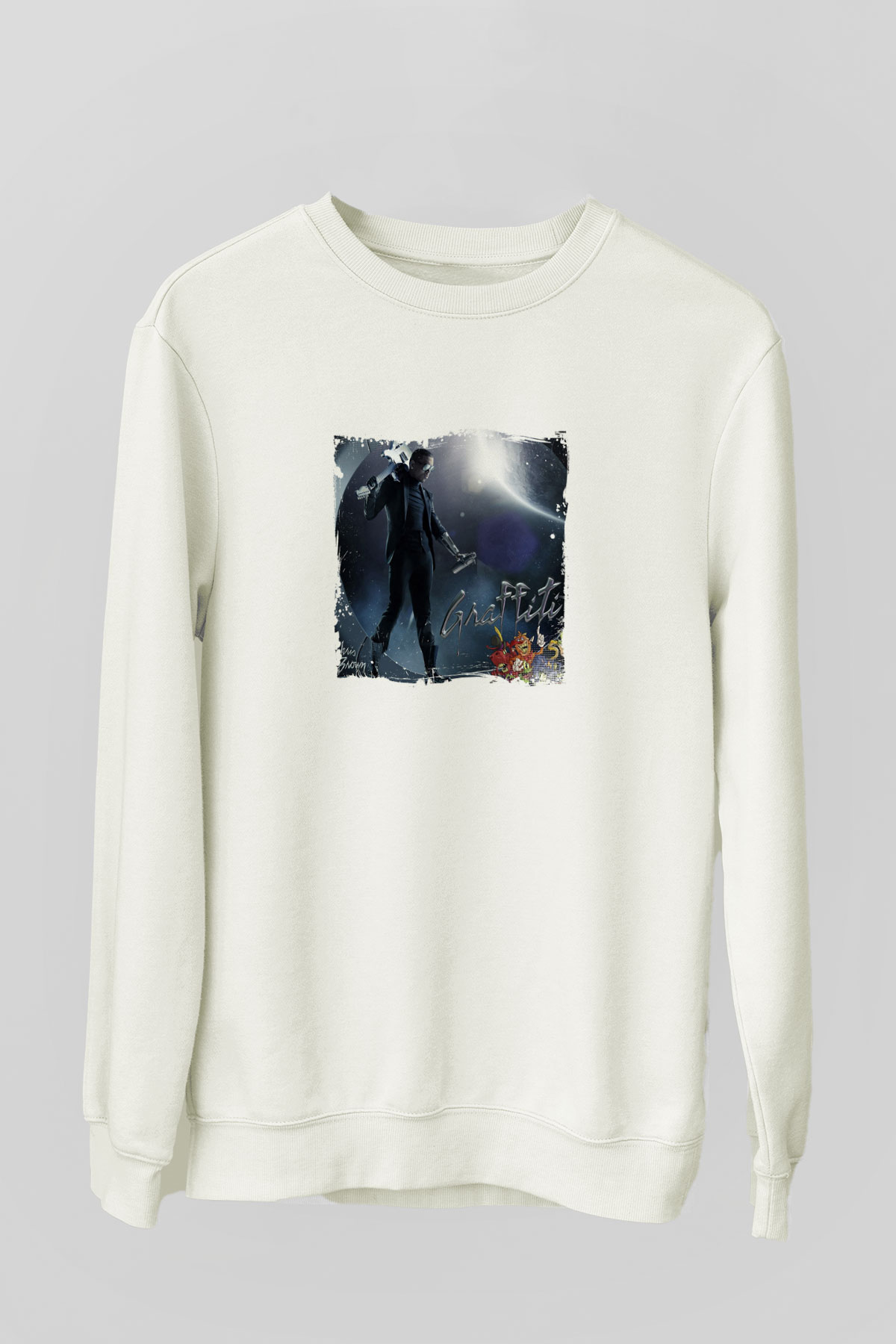 Chris Brown Baskılı Unisex Beyaz Sweatshirt