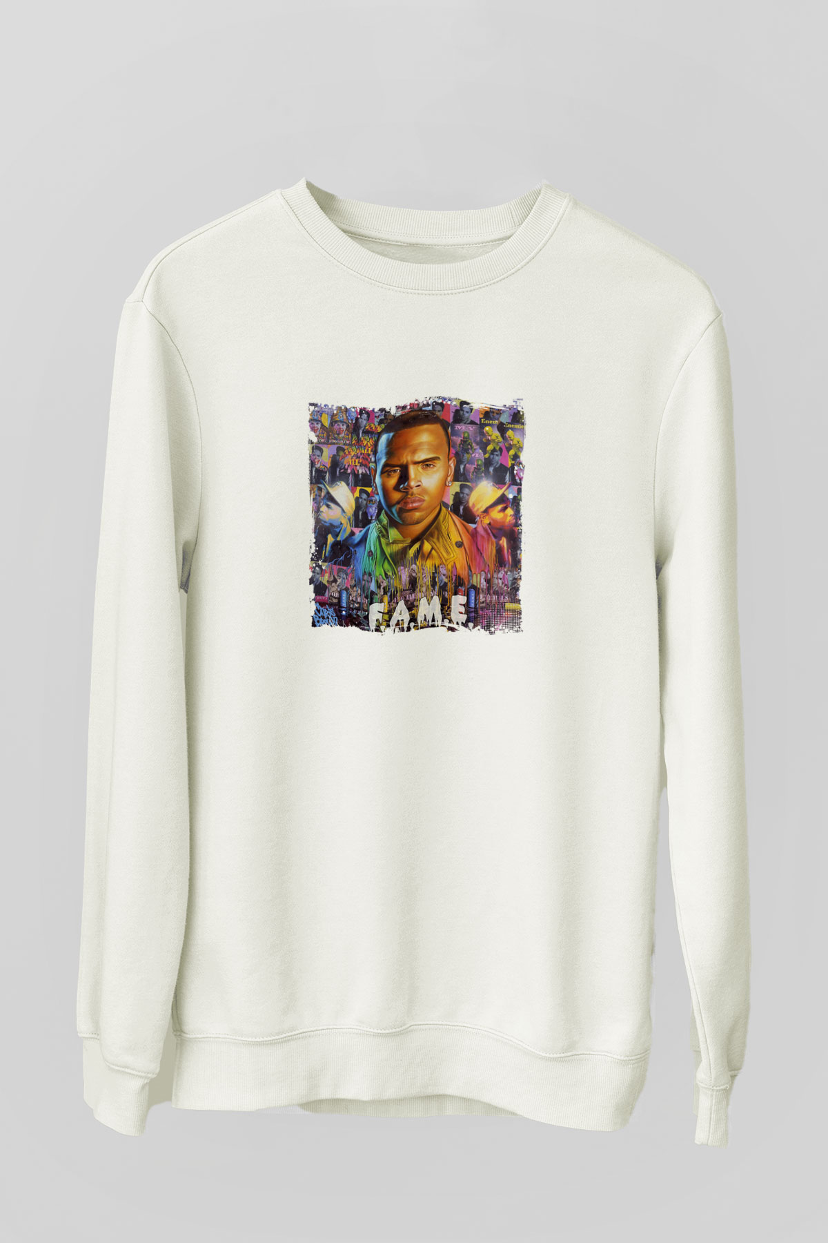 Chris Brown Baskılı Unisex Beyaz Sweatshirt