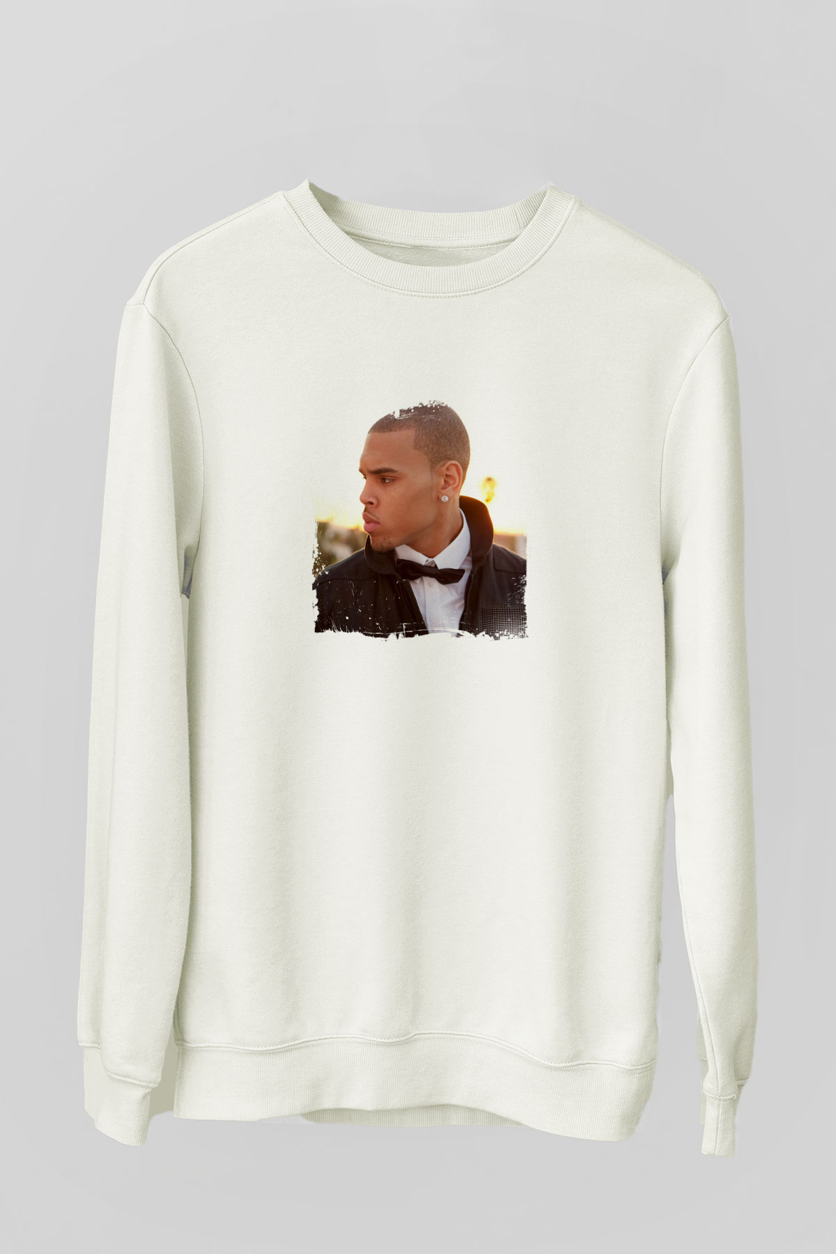 Chris Brown Baskılı Unisex Beyaz Sweatshirt