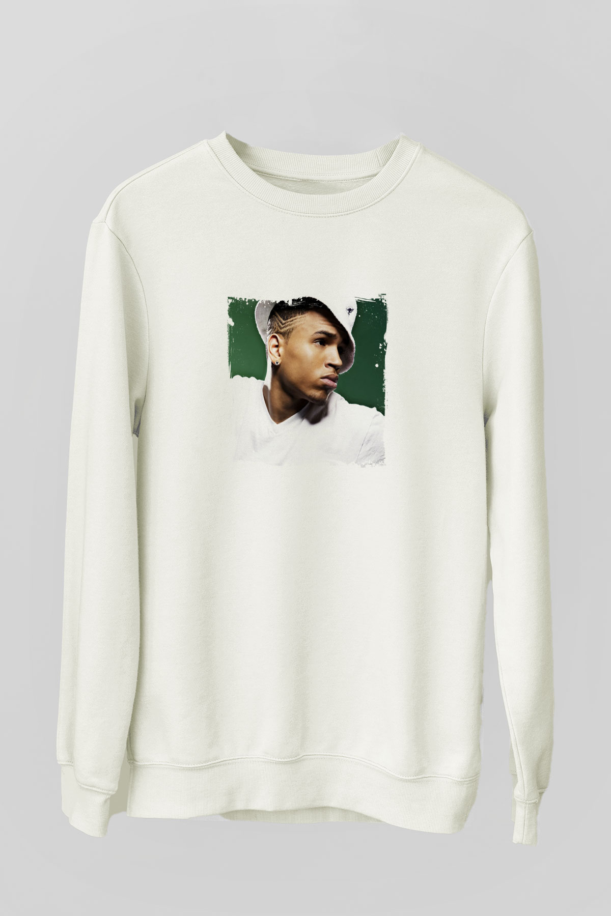 Chris Brown Baskılı Unisex Beyaz Sweatshirt