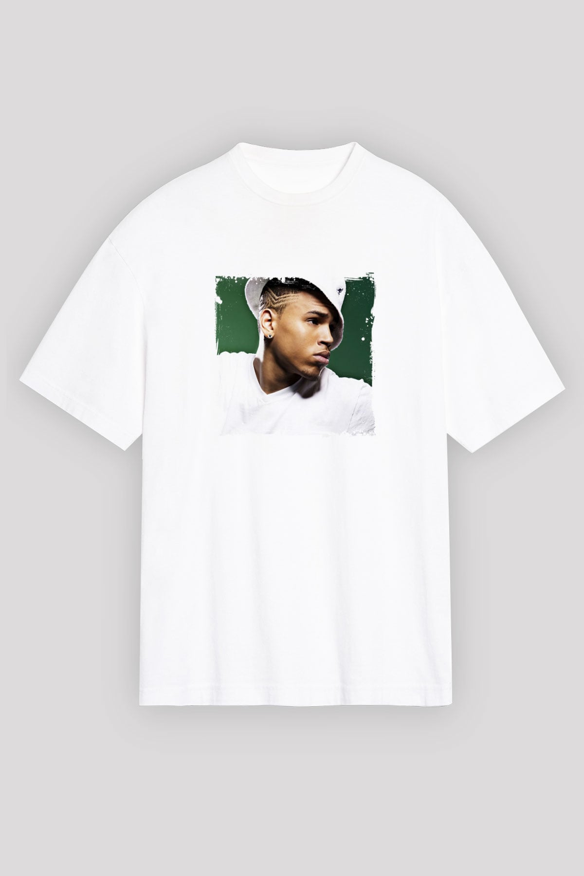 Chris Brown Baskılı Oversize Beyaz Tişört