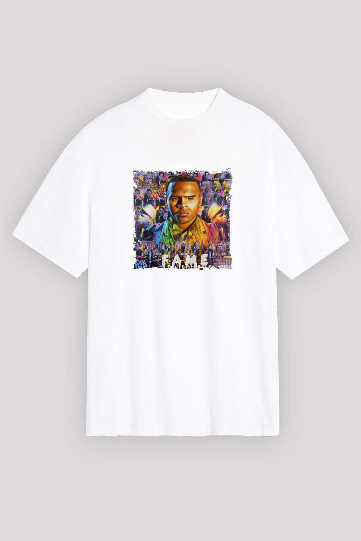 Chris Brown Baskılı Oversize Beyaz Tişört