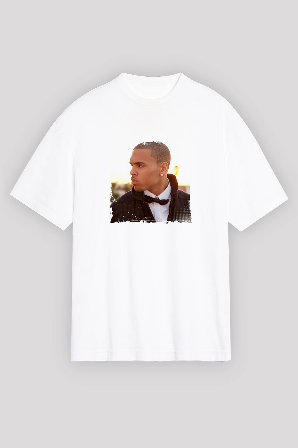 Chris Brown Baskılı Oversize Beyaz Tişört