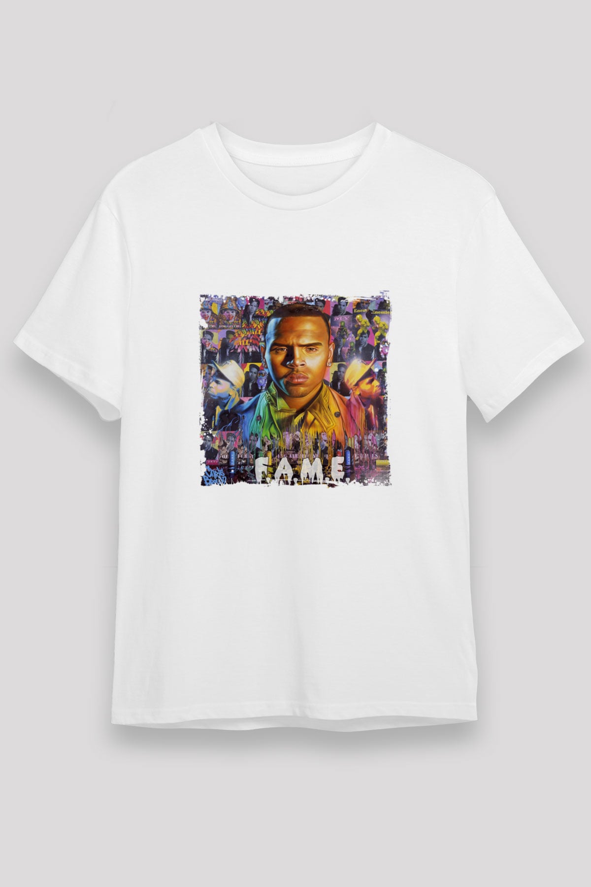 Chris Brown Baskılı Unisex Beyaz Tişört