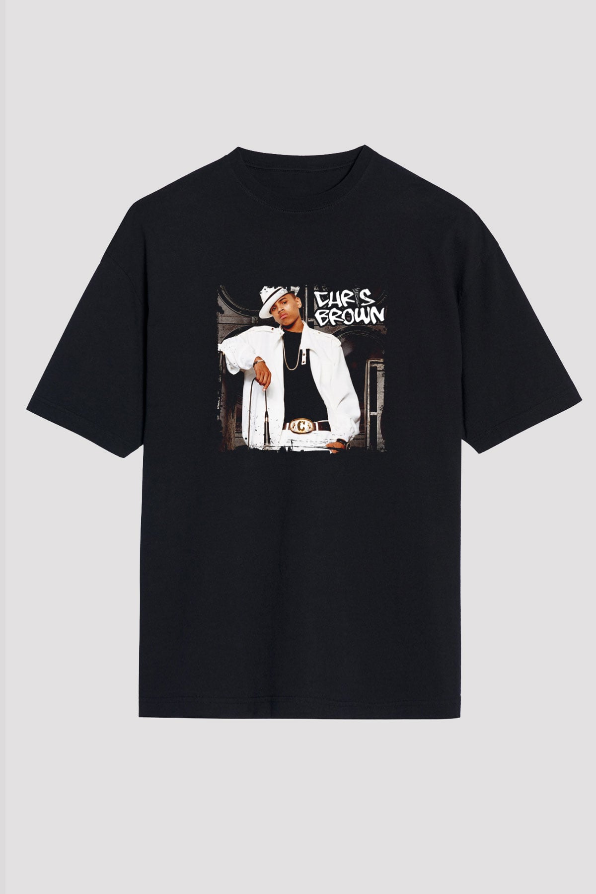Chris Brown Baskılı Unisex Oversize Siyah Tişört