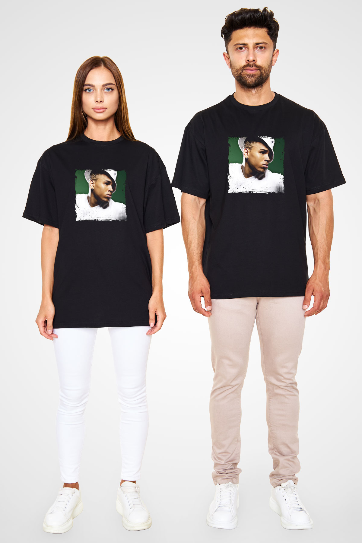 Chris Brown Baskılı Unisex Oversize Siyah Tişört