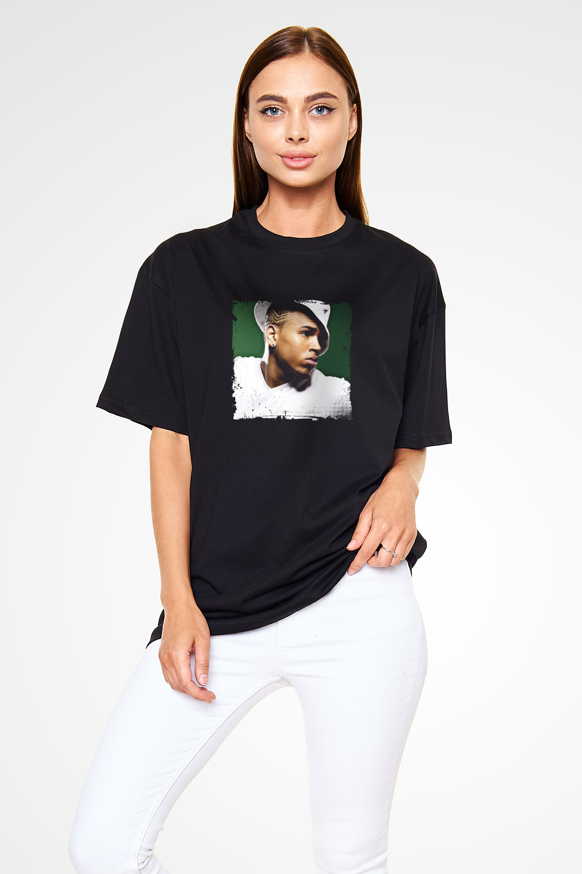 Chris Brown Baskılı Unisex Oversize Siyah Tişört