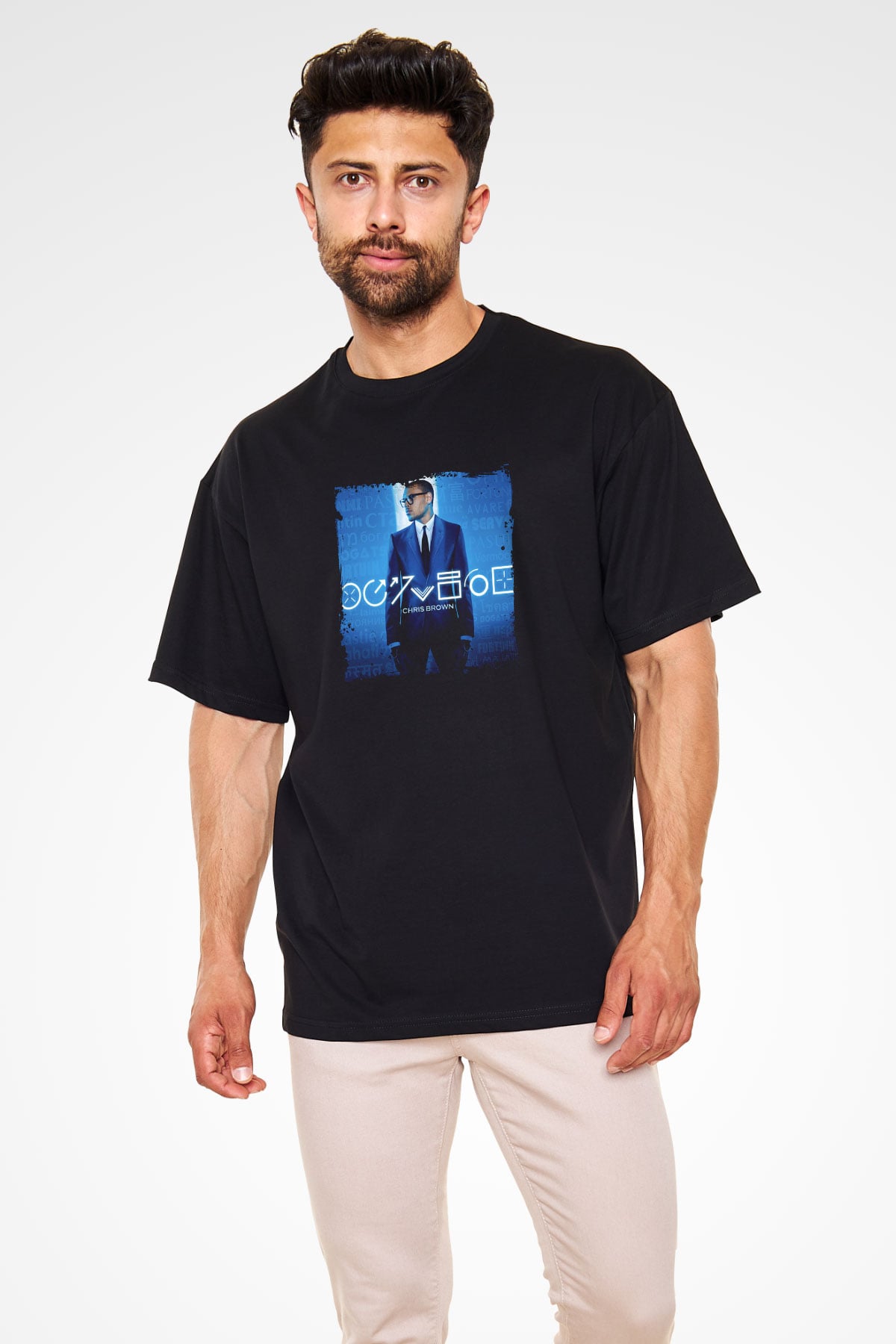 Chris Brown Baskılı Unisex Oversize Siyah Tişört