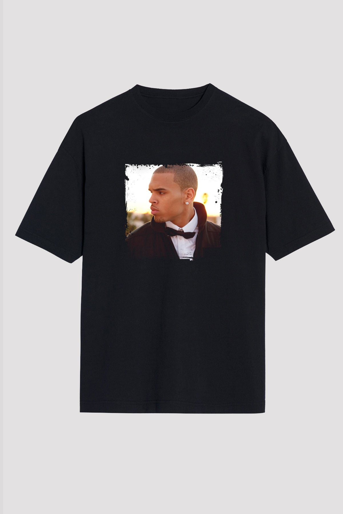 Chris Brown Baskılı Unisex Oversize Siyah Tişört