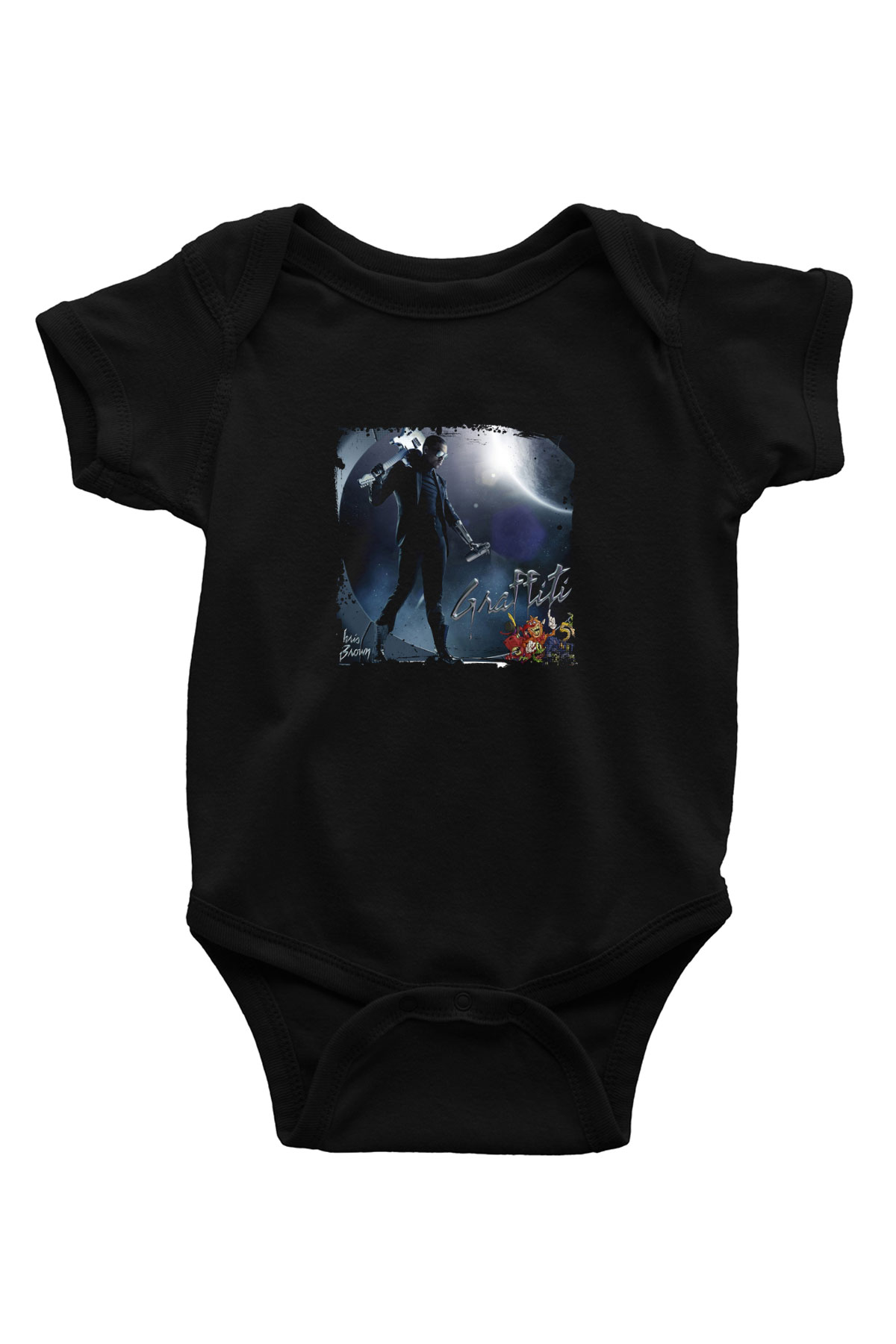 Chris Brown Baskılı Unisex Siyah Bebek Body - Zıbın