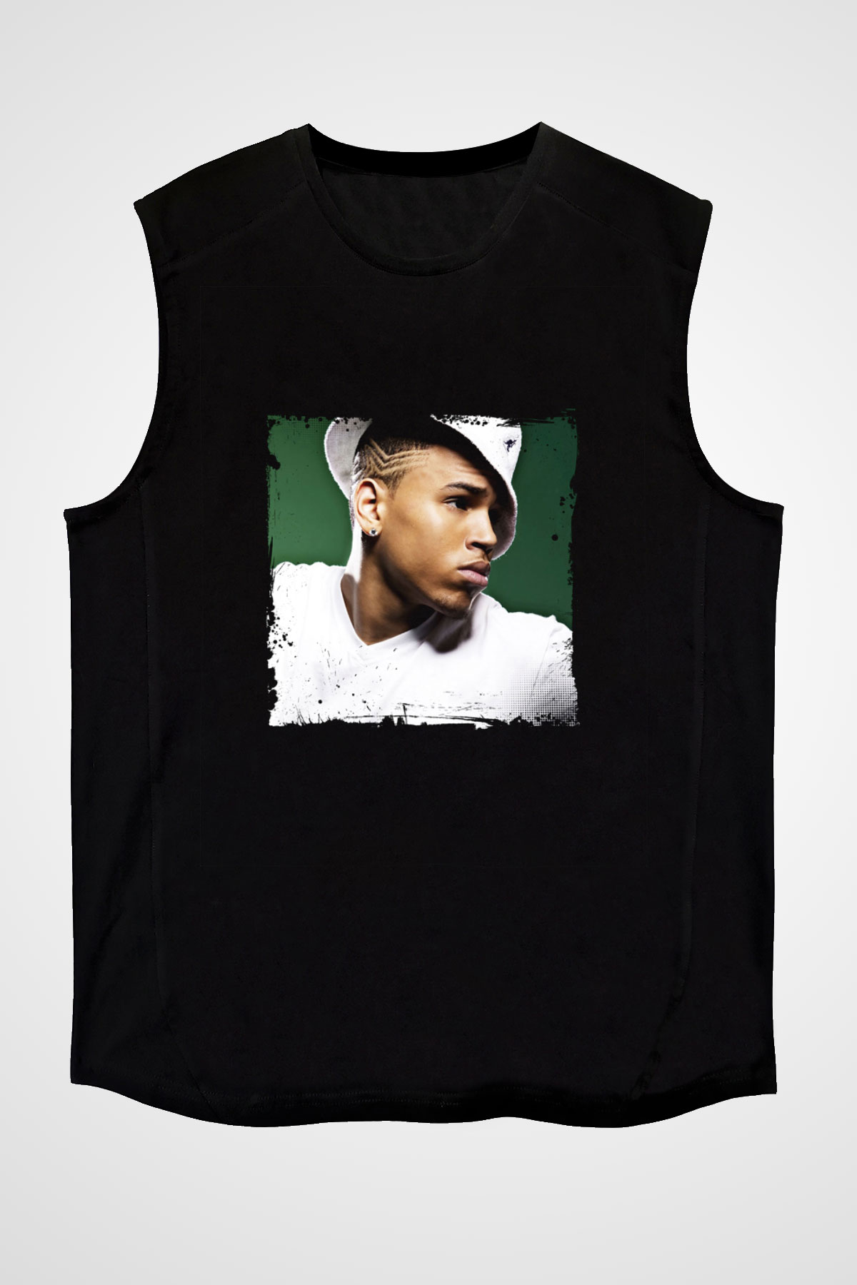 Chris Brown Baskılı Unisex Siyah Kolsuz Tişört