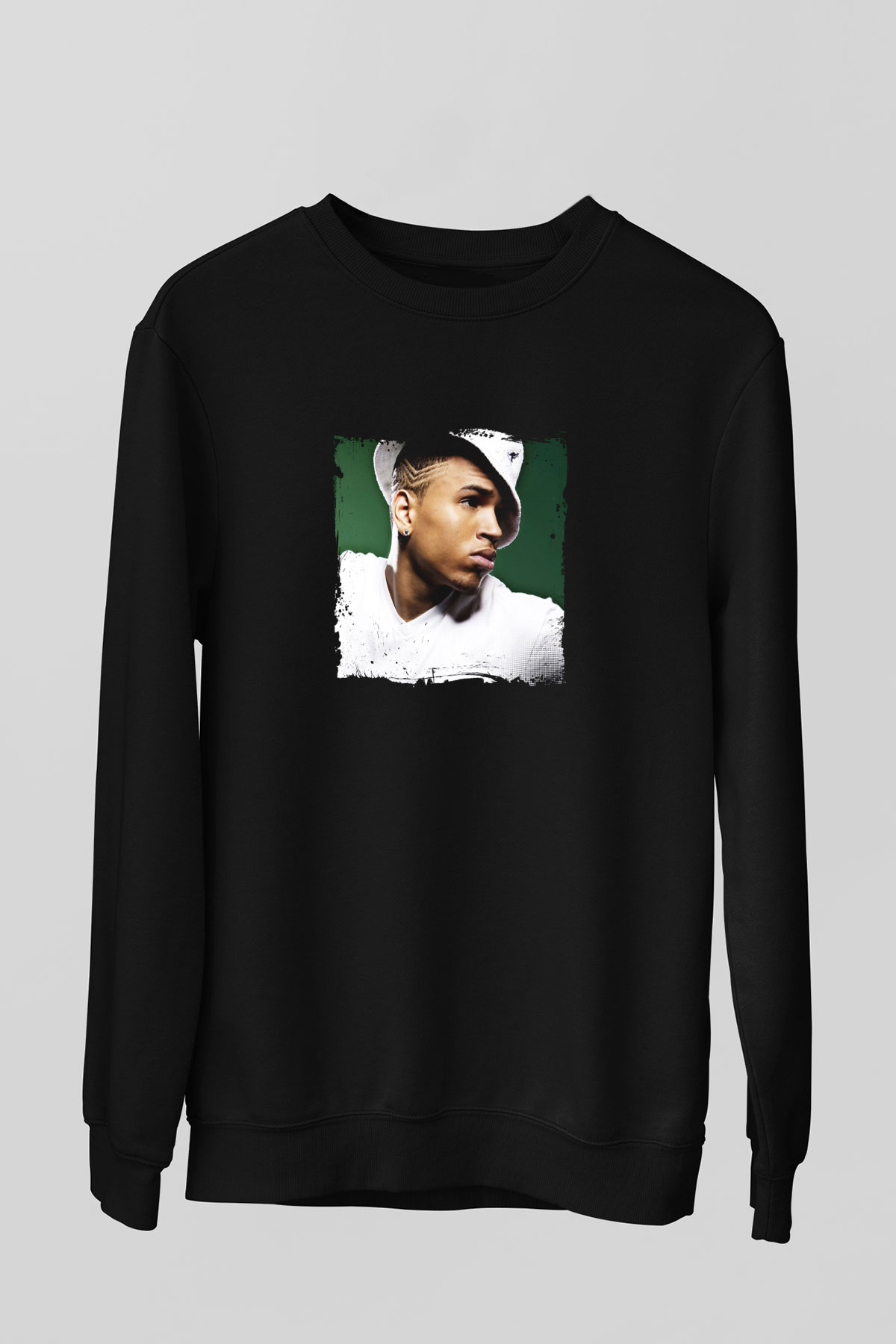 Chris Brown Baskılı Unisex Siyah Sweatshirt