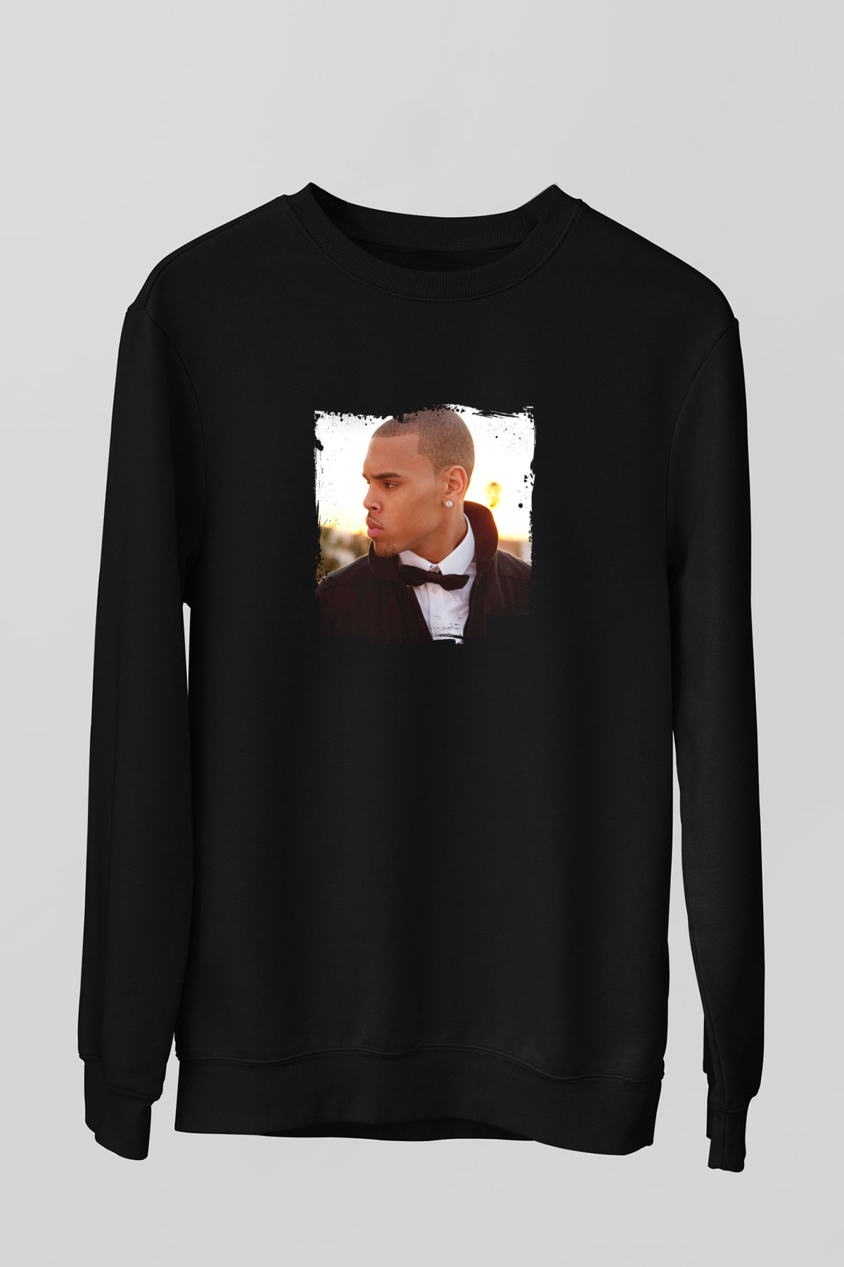 Chris Brown Baskılı Unisex Siyah Sweatshirt