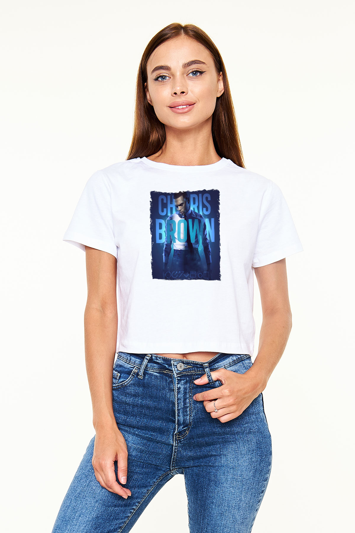 Chris Brown Beyaz  Crop Top Tişört