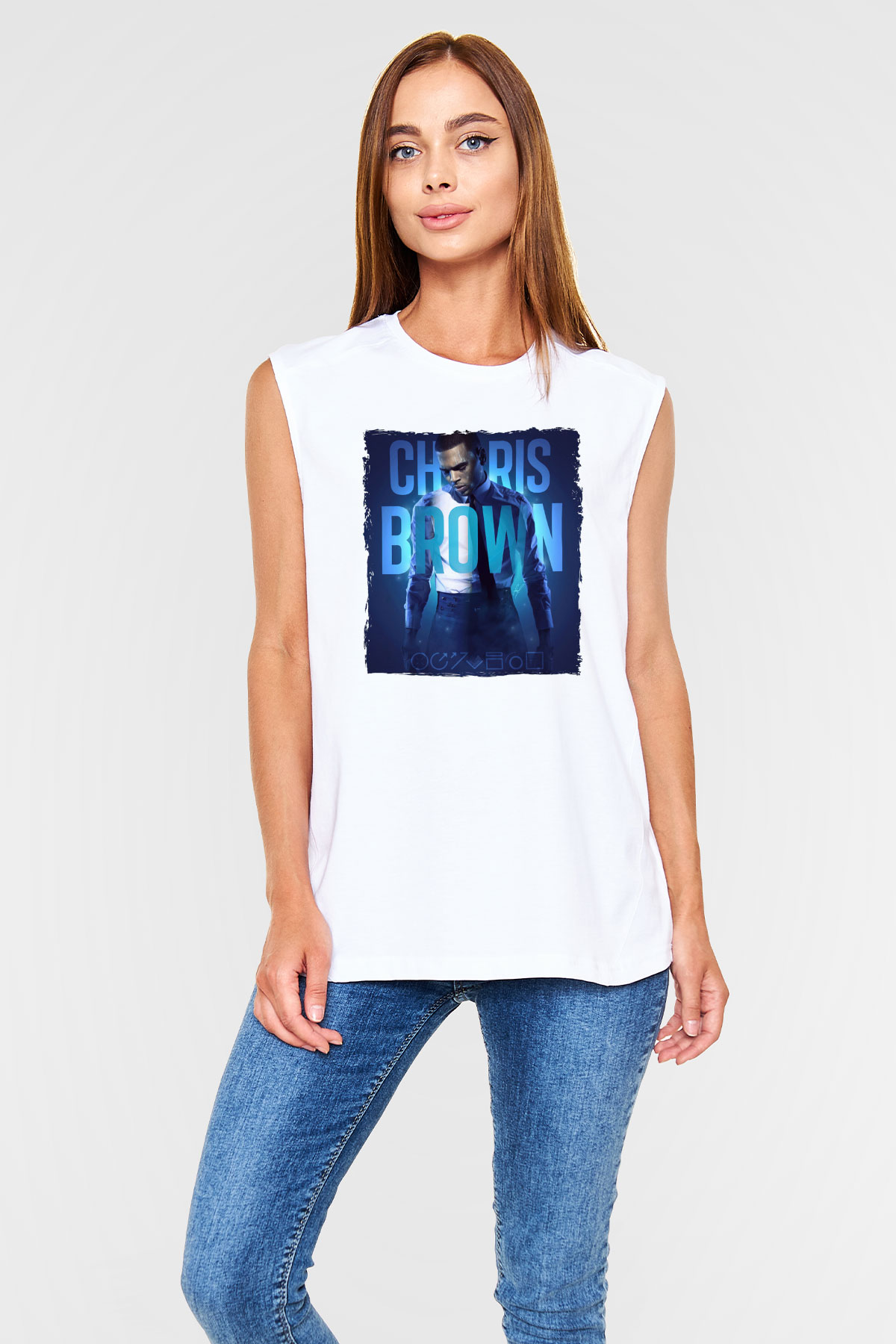 Chris Brown Beyaz Unisex Kolsuz Tişört