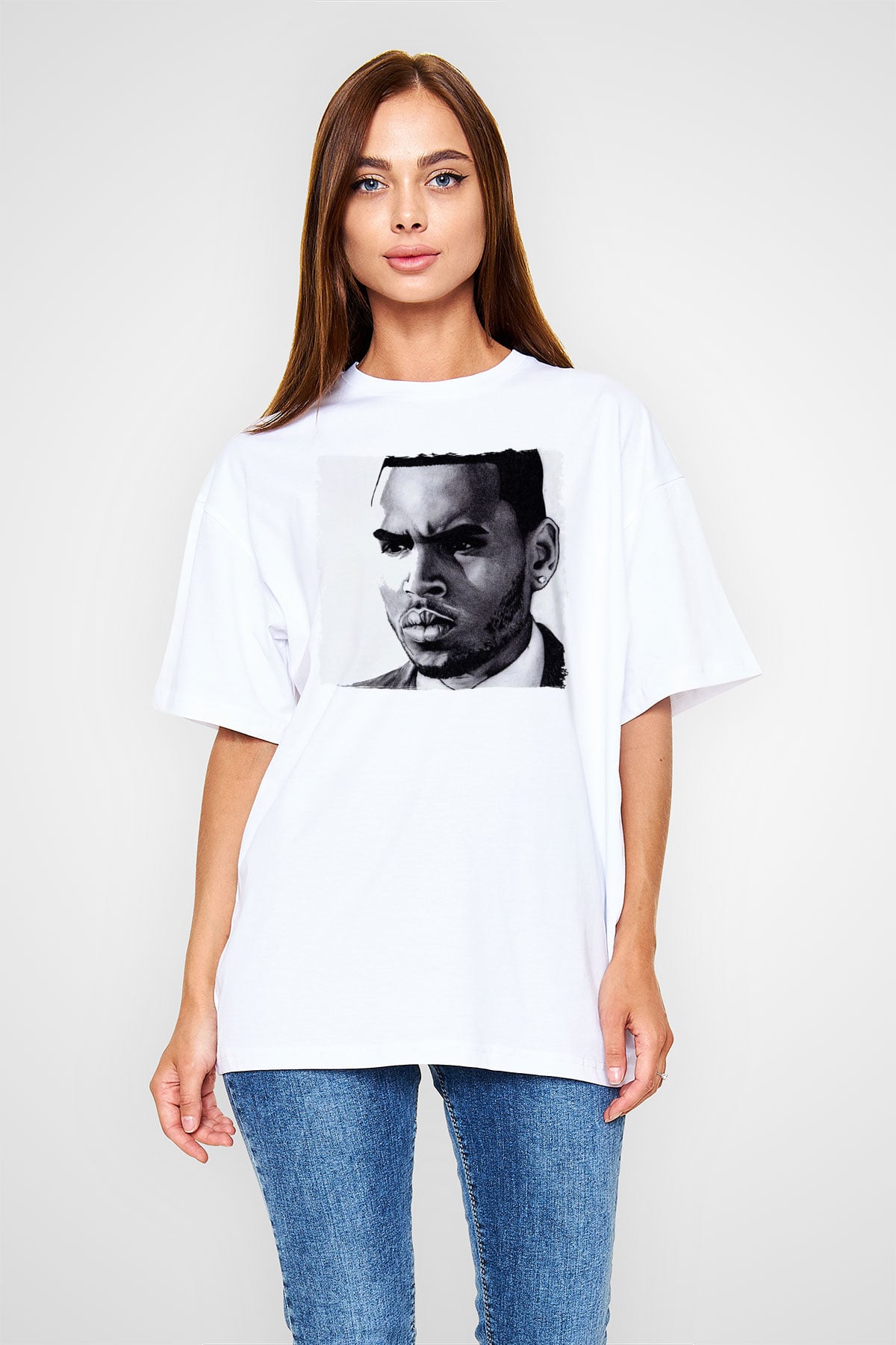Chris Brown Beyaz Oversize Tişört Oversize T-shirt - TişörtFabrikası