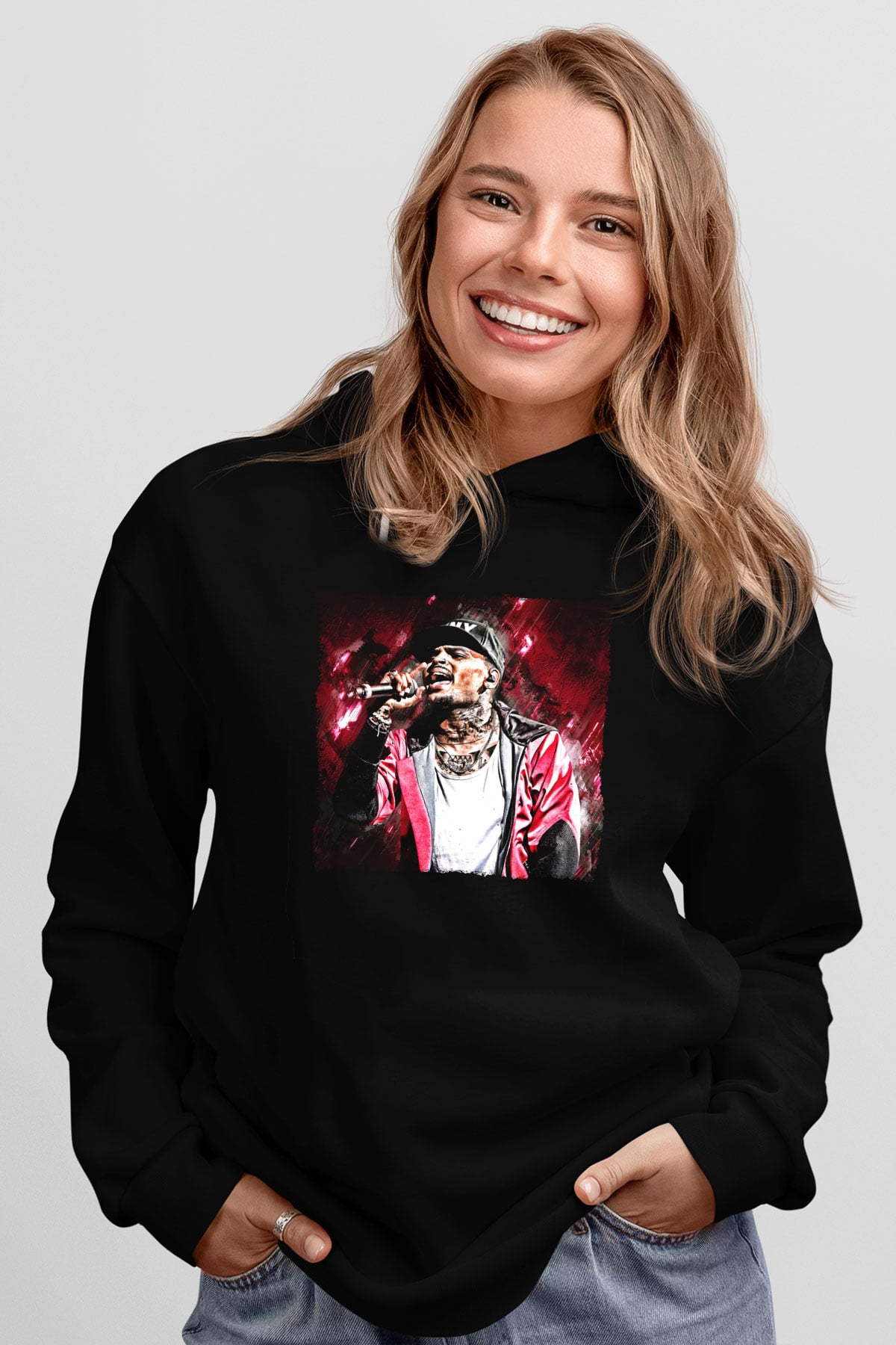 Chris Brown Siyah Unisex Kapüşonlu Sweatshirt