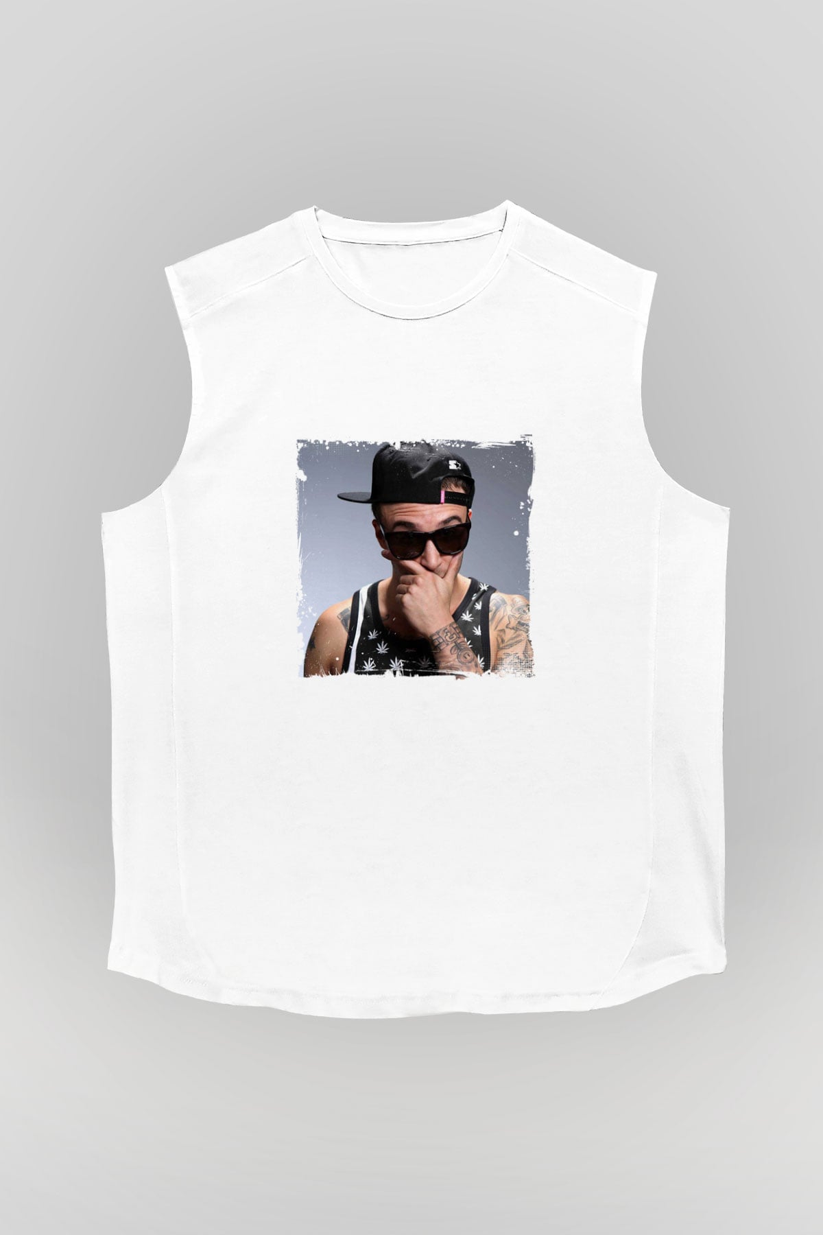 Chris Webby Baskılı Unisex Beyaz Kolsuz Tişört