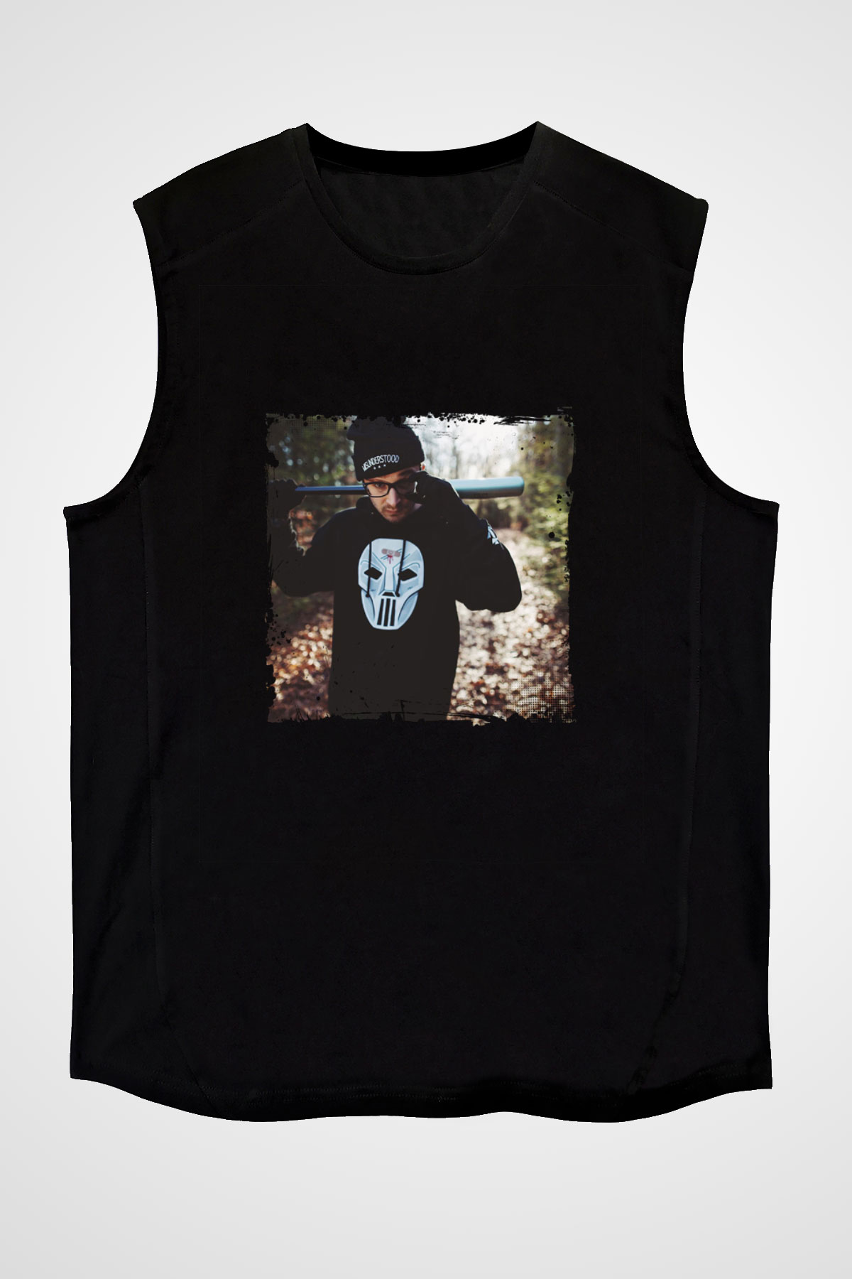 Chris Webby Baskılı Unisex Siyah Kolsuz Tişört